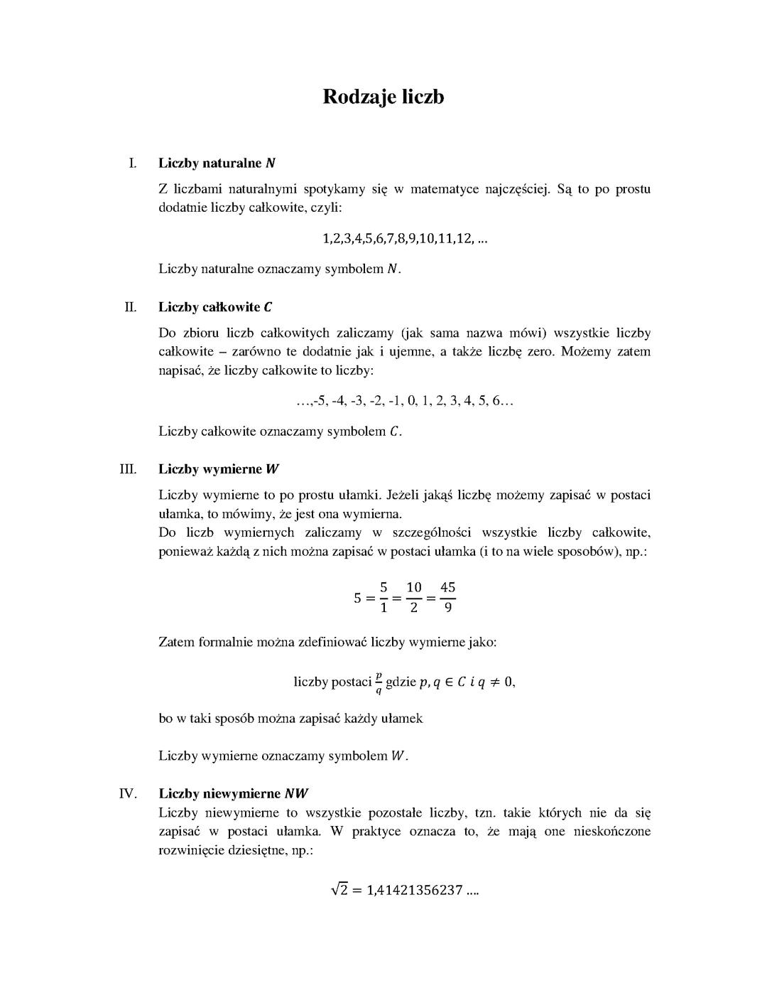 Rodzaje liczb
