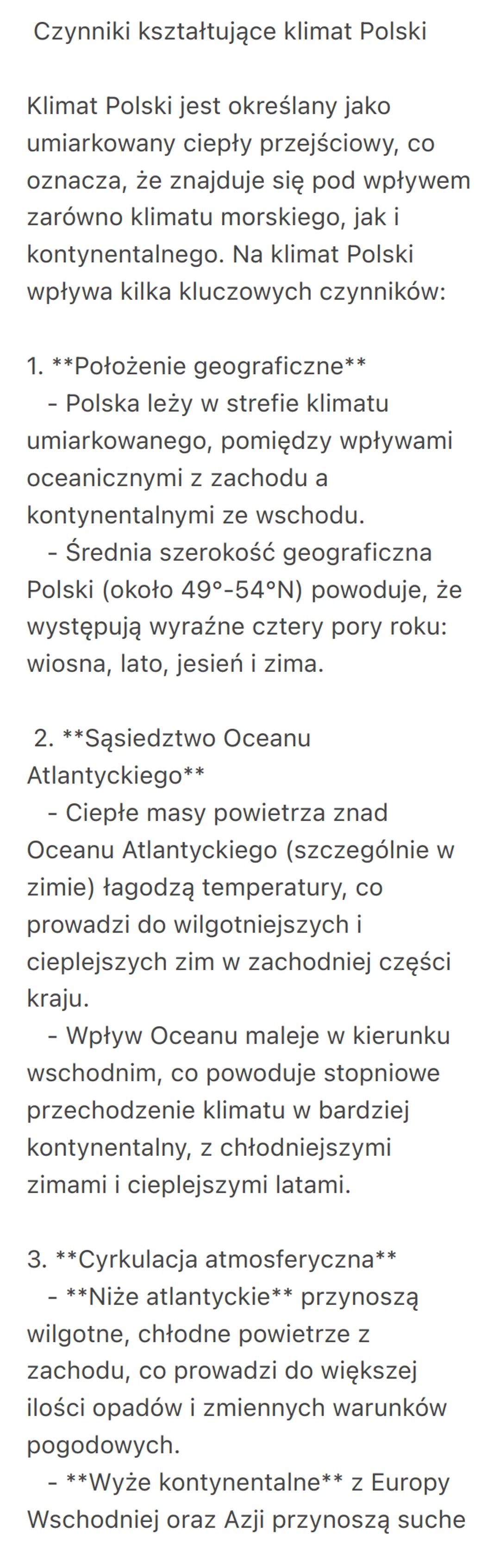 Czynniki kształtujące klimat Polski
Klimat Polski jest określany jako
umiarkowany ciepły przejściowy, co
oznacza, że znajduje się pod wpływ
