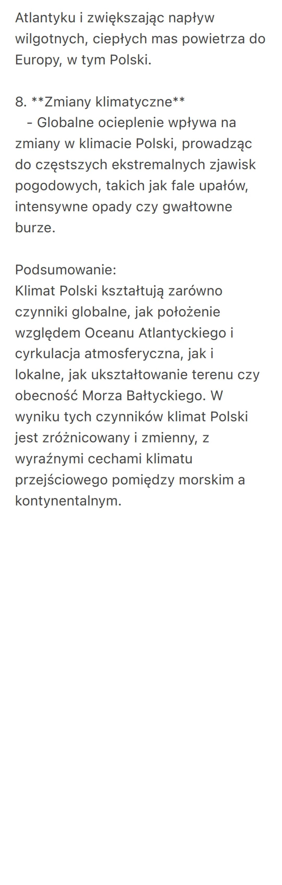 Czynniki kształtujące klimat Polski
Klimat Polski jest określany jako
umiarkowany ciepły przejściowy, co
oznacza, że znajduje się pod wpływ