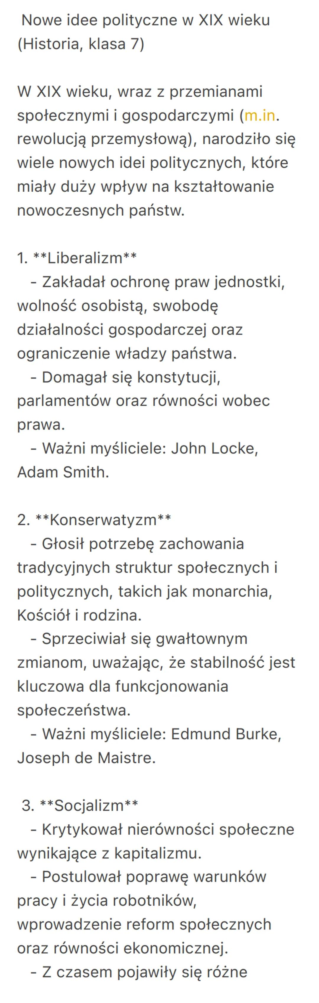 Nowe idee polityczne w XIX wieku
(Historia, klasa 7)
W XIX wieku, wraz z przemianami
społecznymi i gospodarczymi (m.in.
rewolucją przemysłow