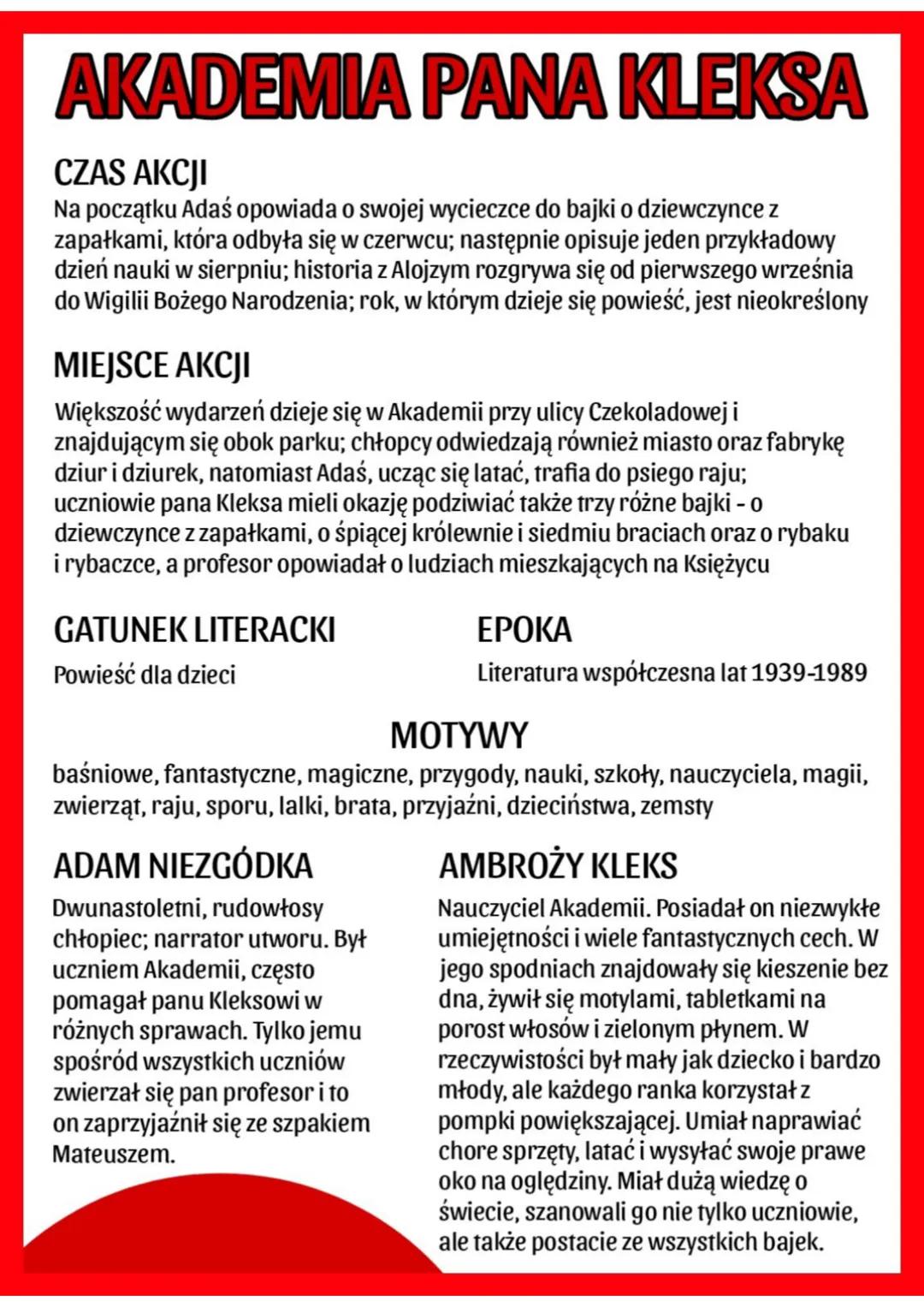 # AKADEMIA PANA KLEKSA
CZAS AKCJI
Na początku Adaś opowiada o swojej wycieczce do bajki o dziewczynce z
zapałkami, która odbyła się w czerw