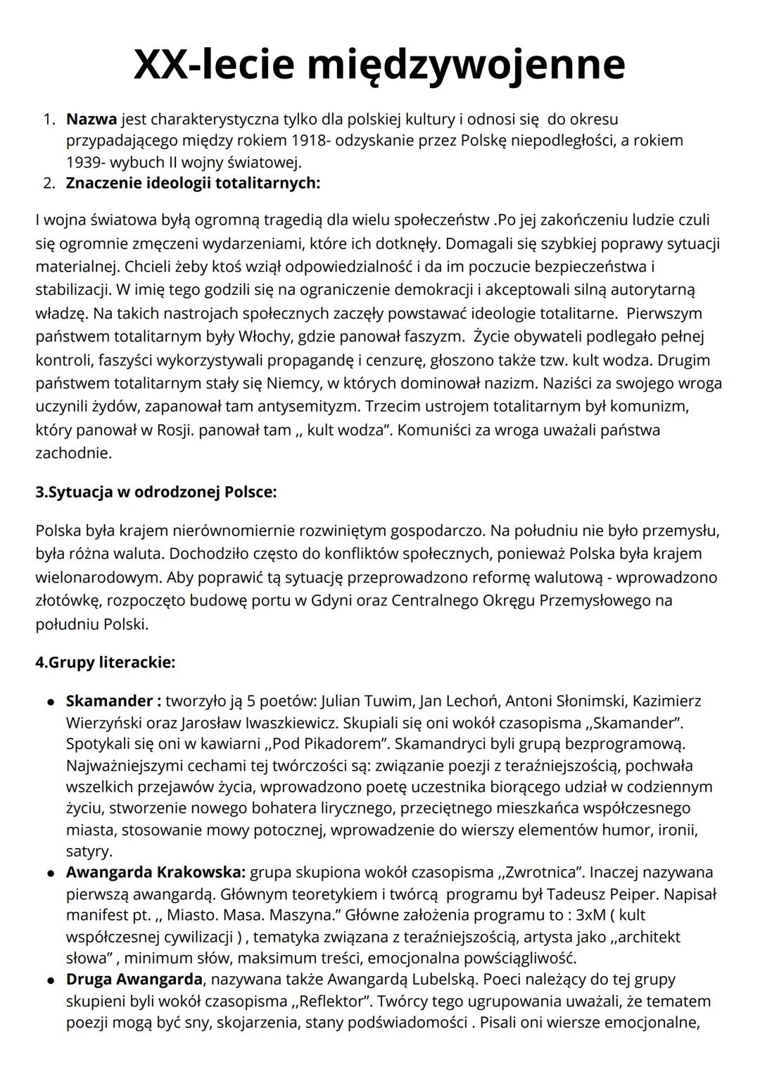 XX-lecie międzywojenne
1. Nazwa jest charakterystyczna tylko dla polskiej kultury i odnosi się do okresu
przypadającego między rokiem 1918-