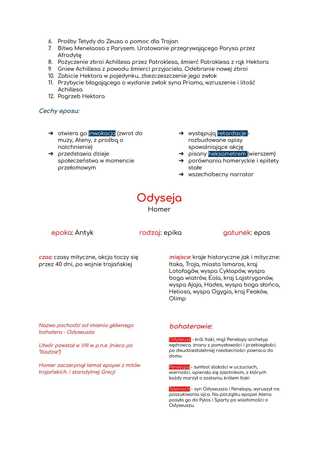 epoka: Antyk
Iliada
Homer
rodzaj: liryka
gatunek: epos
czas: ostatnie 50 dni wojny
trojańskiej, rok 1184 p.n.e.
miejsce: głównie pod murami