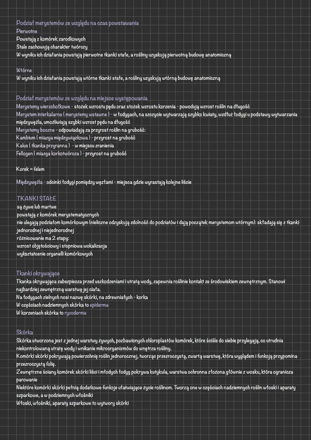 # Tkanki roślinne
Tkanka to grupa komórek o podobnym pochodzeniu i budowie, pełniąca w organizmie
określoną funkcje. U współczesnych roślin