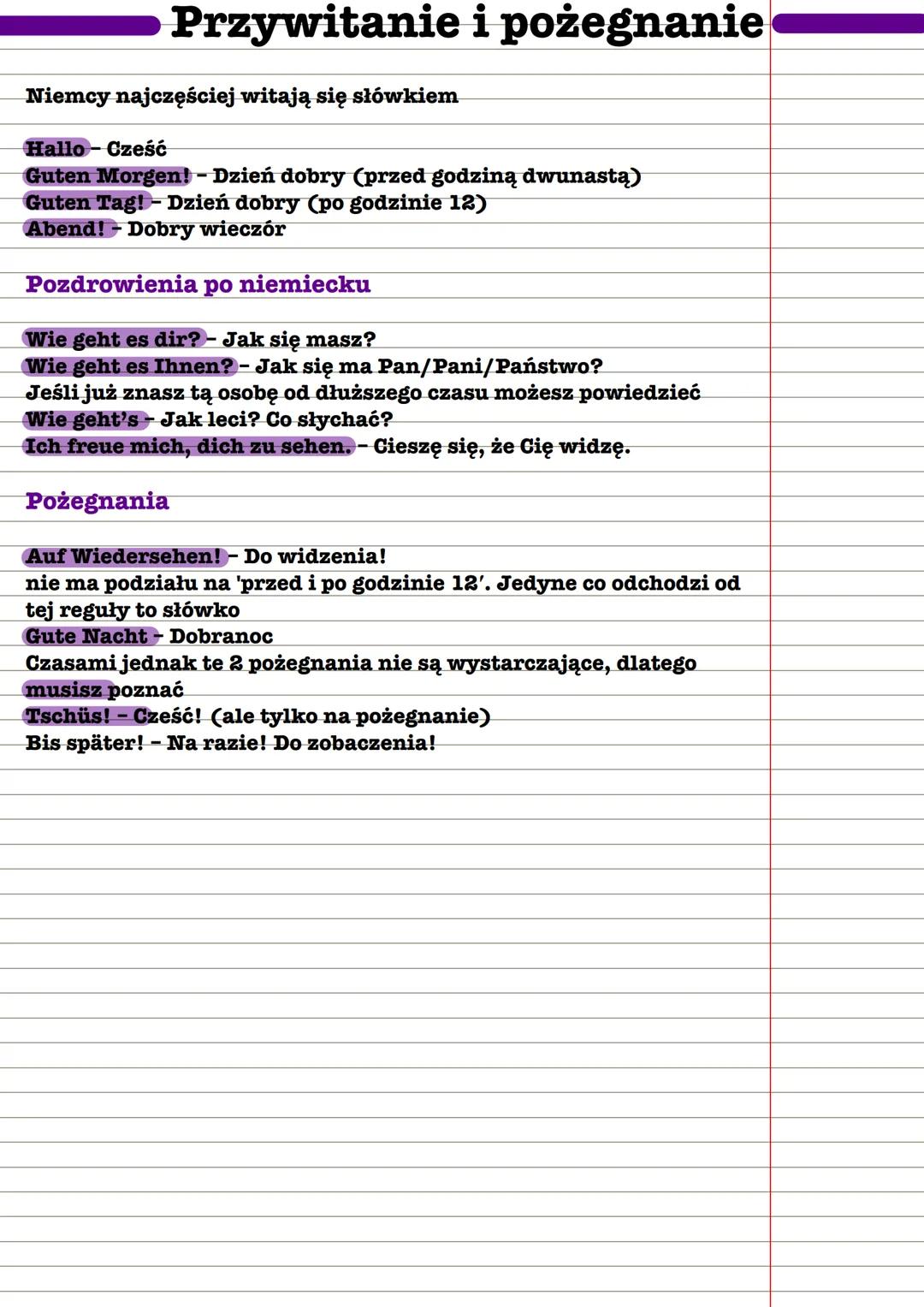 Przywitania i pożegnania Niemiecki