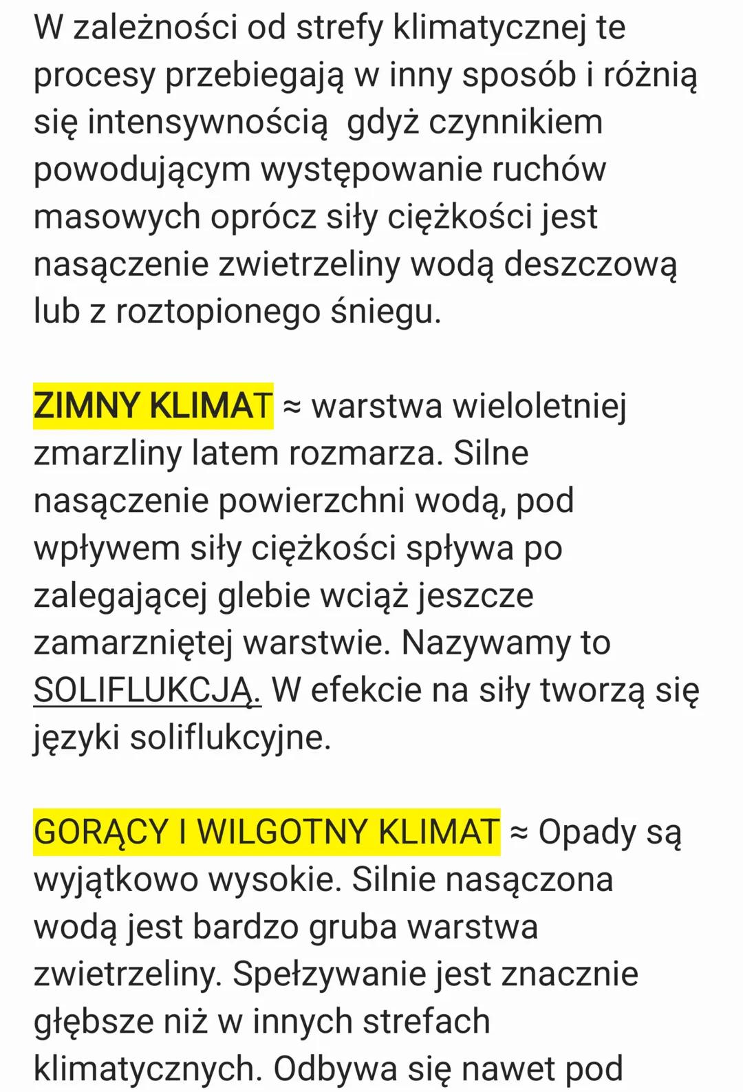 2 RUCHY MASOWE
Ruchy masowe - przemieszczanie się
materiały skalnego pod wpływem siły
ciężkości. Warunkiem jest nachylenie
terenu. Nachylona