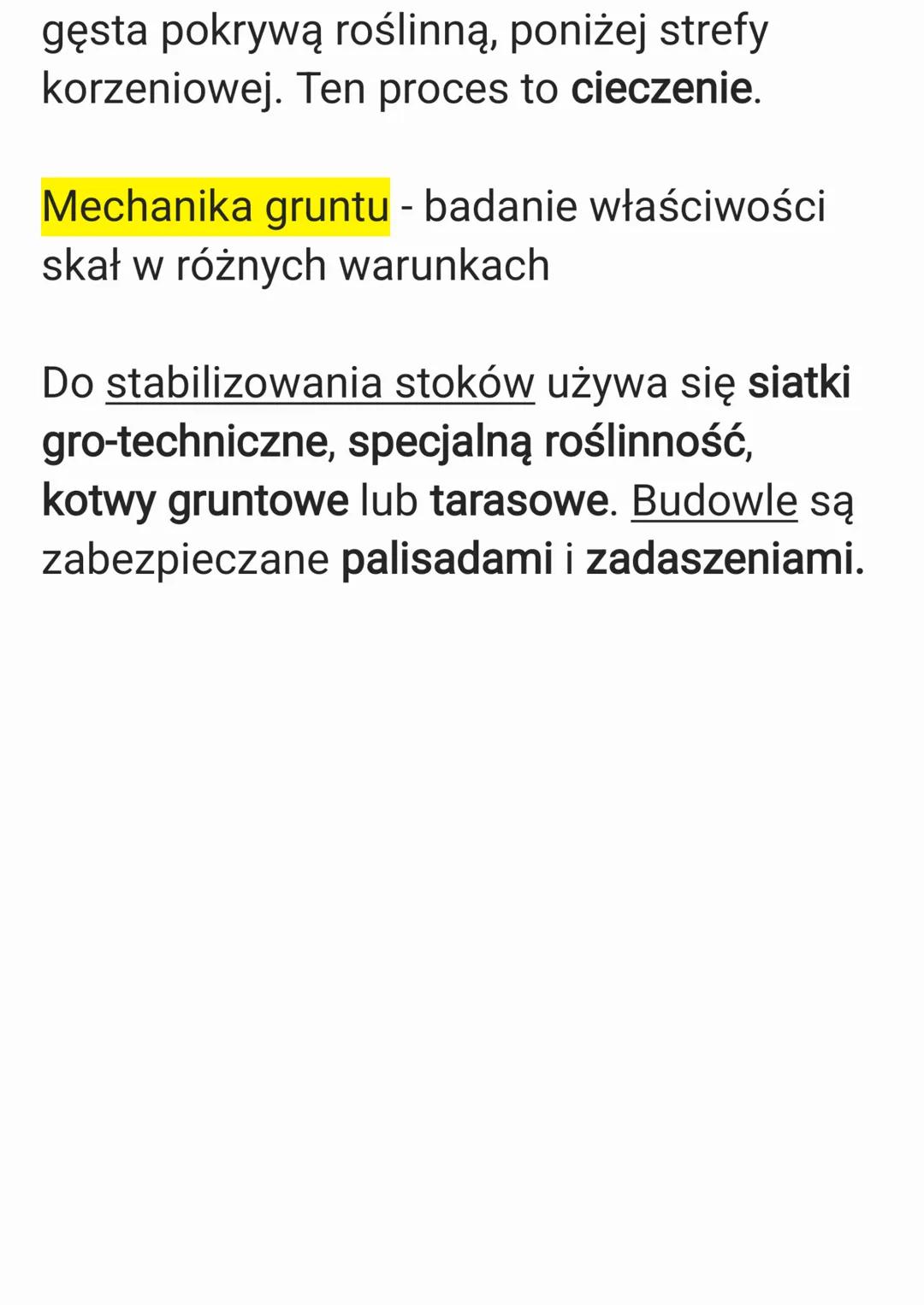 2 RUCHY MASOWE
Ruchy masowe - przemieszczanie się
materiały skalnego pod wpływem siły
ciężkości. Warunkiem jest nachylenie
terenu. Nachylona