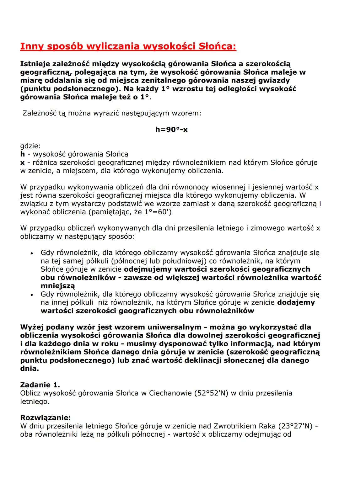 TEMAT: Obliczanie wysokości Słońca.
WZORY NA WYSOKOŚĆ SŁOŃCA
| Daty | Wzory dla półkuli północnej | Wzory dla półkuli południowej |