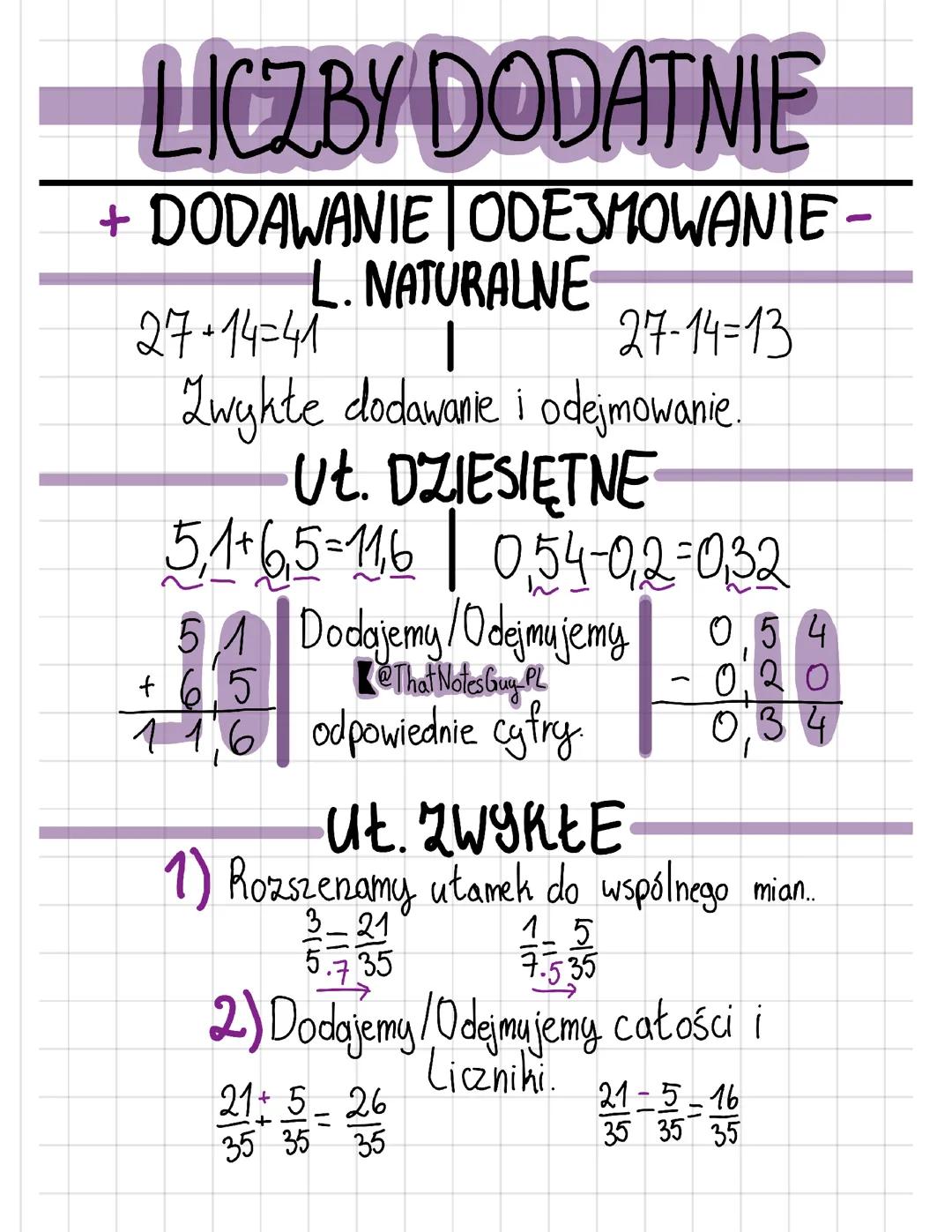 Dodawanie i odejmowanie - Liczby dodatnie