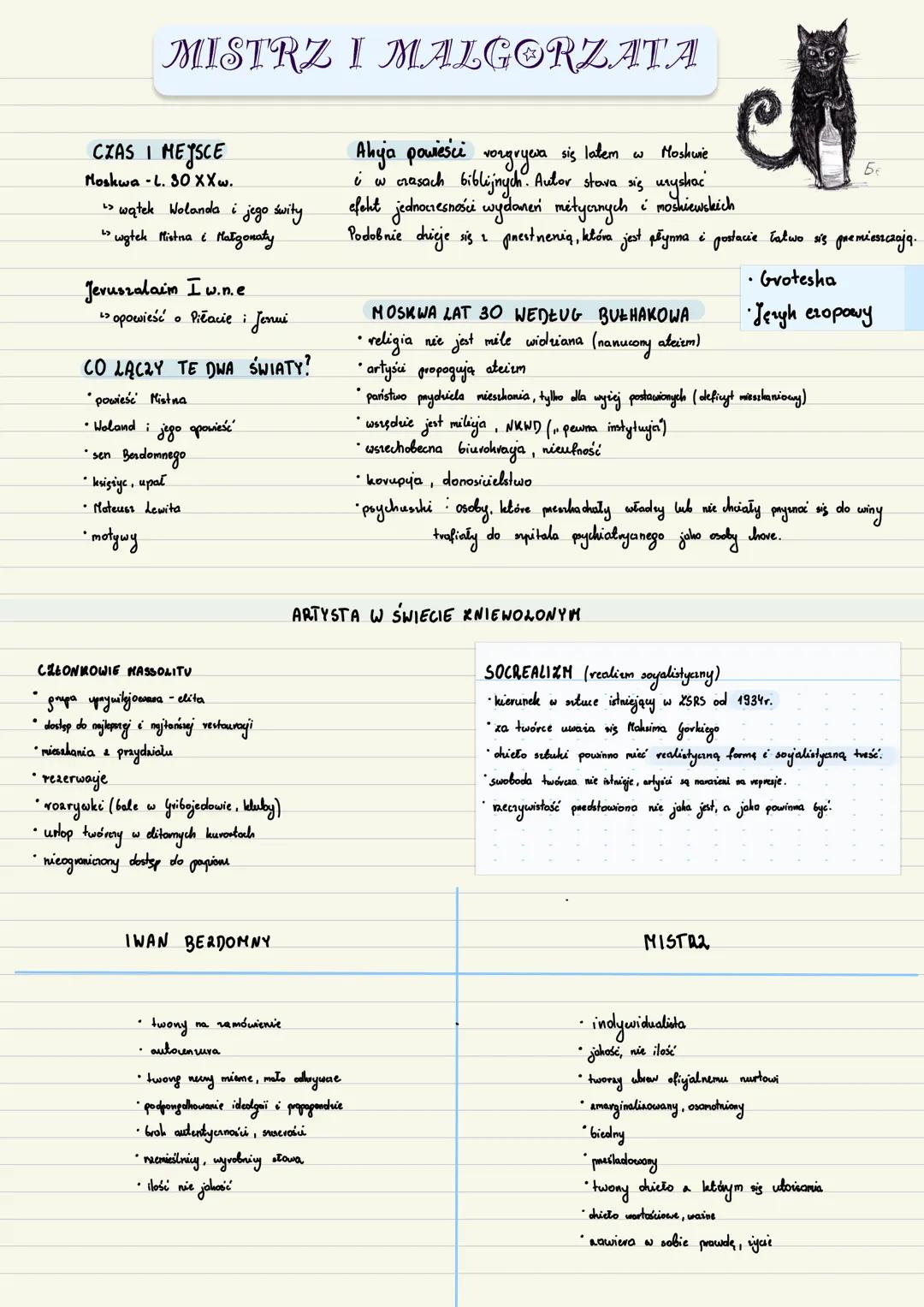 MISTRZ I MALGORZATA
CZAS I MEJSCE
Moskwa L. 30 XX w.
> wątek Wolanda i jego świty.
"wgtek Mistna i Matigonaty
Jevuszalaim I w.n.e
"opowieść