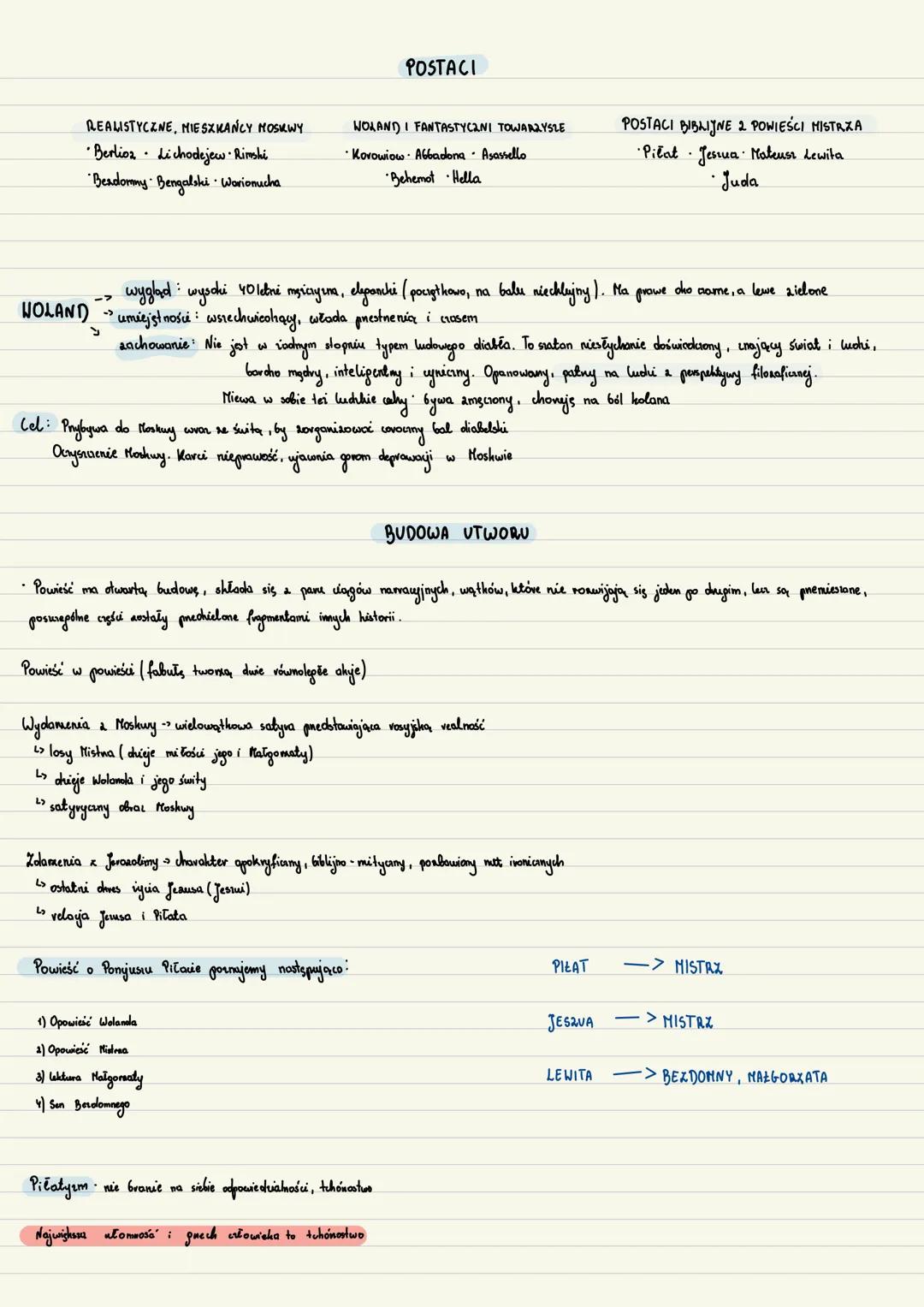 MISTRZ I MALGORZATA
CZAS I MEJSCE
Moskwa L. 30 XX w.
> wątek Wolanda i jego świty.
"wgtek Mistna i Matigonaty
Jevuszalaim I w.n.e
"opowieść