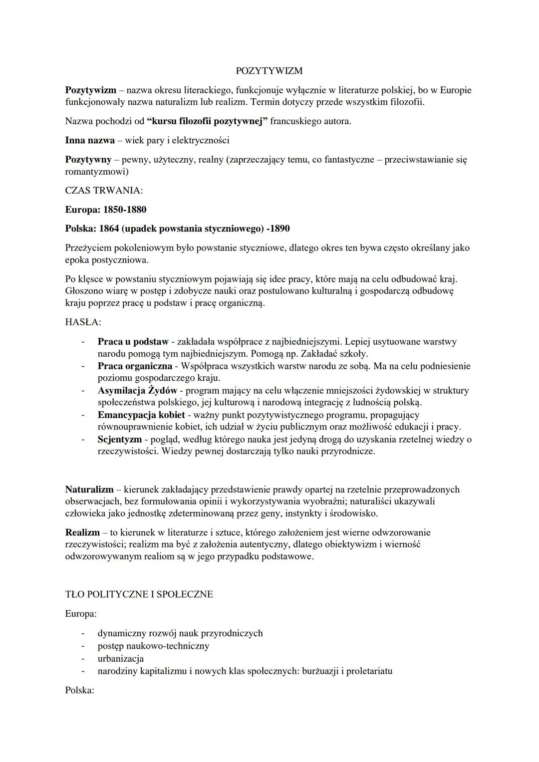 # POZYTYWIZM
Pozytywizm nazwa okresu literackiego, funkcjonuje wyłącznie w literaturze polskiej, bo w Europie
funkcjonowały nazwa naturaliz