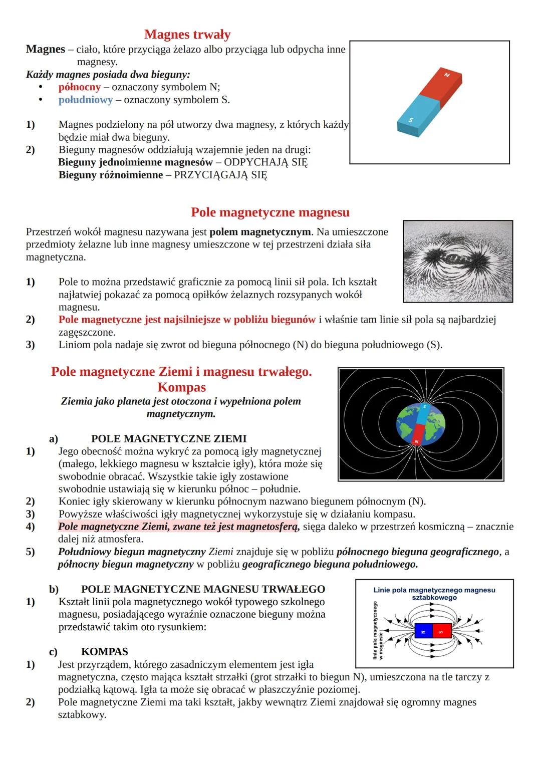 # Magnes trwały
Magnes- ciało, które przyciąga żelazo albo przyciąga lub odpycha inne
magnesy.
Każdy magnes posiada dwa bieguny:
* półn