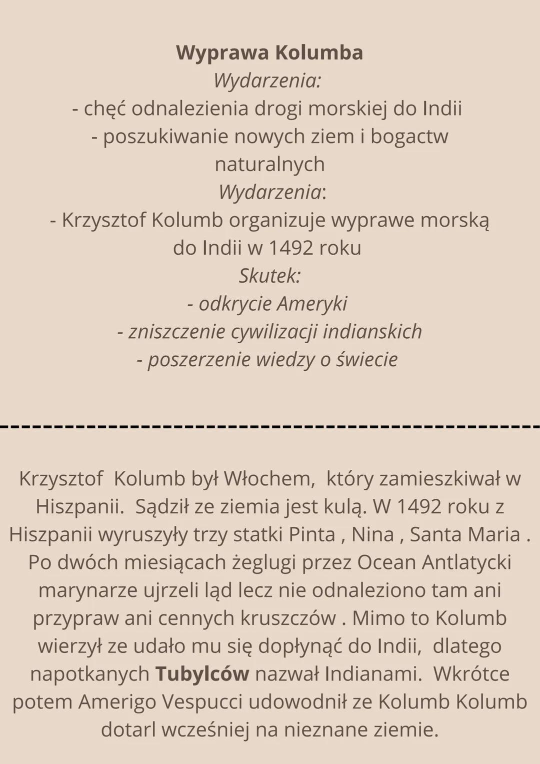 Historia
Wielkie odkrycia
geograficzne
1492 r - odkrycie Ameryki
przez Krzysztofa Kolumba
1498 r - odkrycie drogi morskiej
do Indii przez Va
