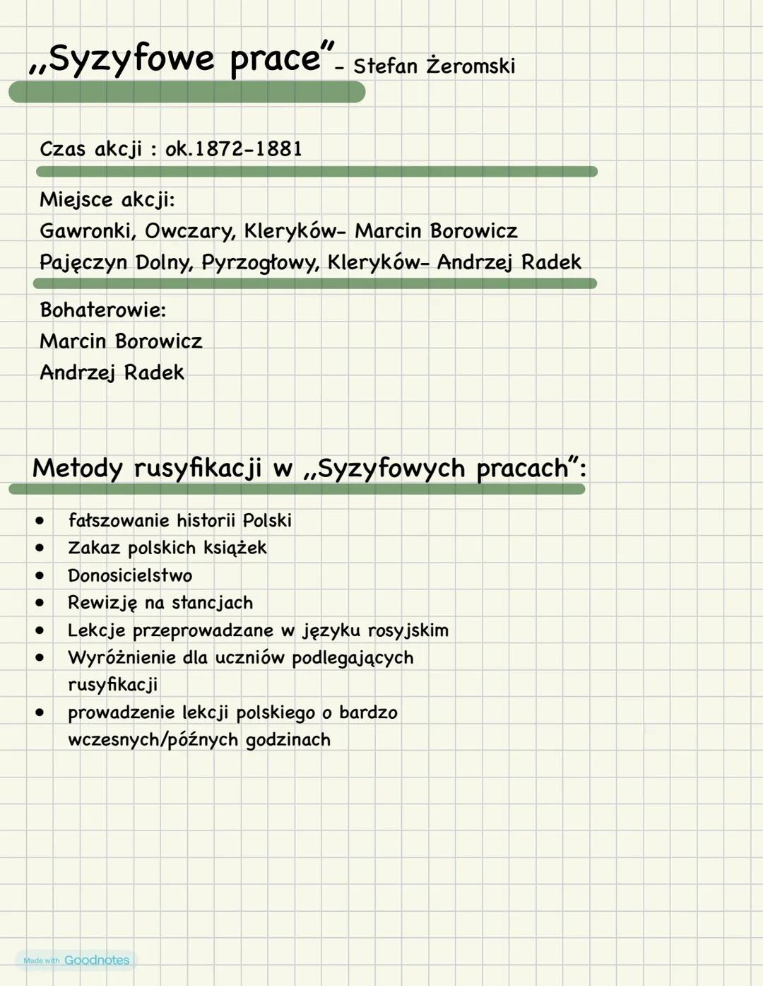 ,,Syzyfowe prace”- Stefan Żeromski
Czas akcji ok. 1872-1881
:
Miejsce akcji:
Gawronki, Owczary, Kleryków- Marcin Borowicz
Pajęczyn Dolny, Py