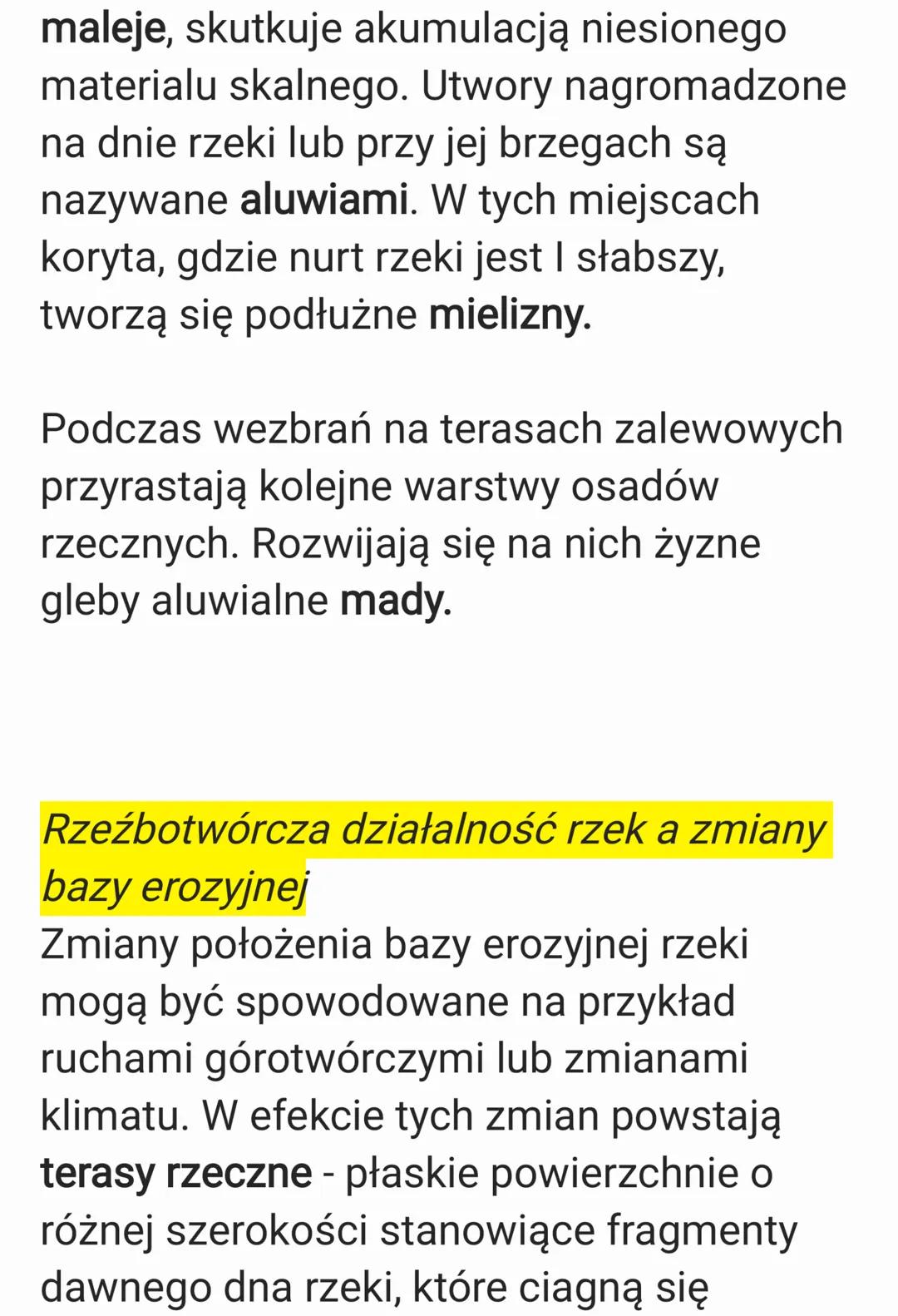 # RZEŹBOTWÓRCZA DZIAŁALNOŚĆ RZEK
Budowa doliny rzecznej
W profilu podłużnym rzeki wyróżnia się
trzy odcinki: bieg górny, bieg środkowy i
b