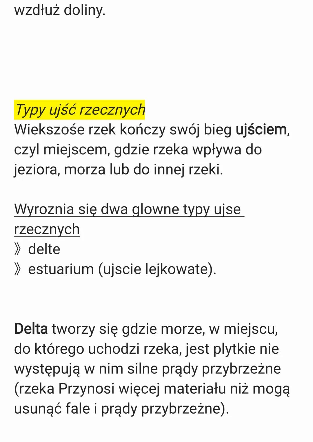 # RZEŹBOTWÓRCZA DZIAŁALNOŚĆ RZEK
Budowa doliny rzecznej
W profilu podłużnym rzeki wyróżnia się
trzy odcinki: bieg górny, bieg środkowy i
b