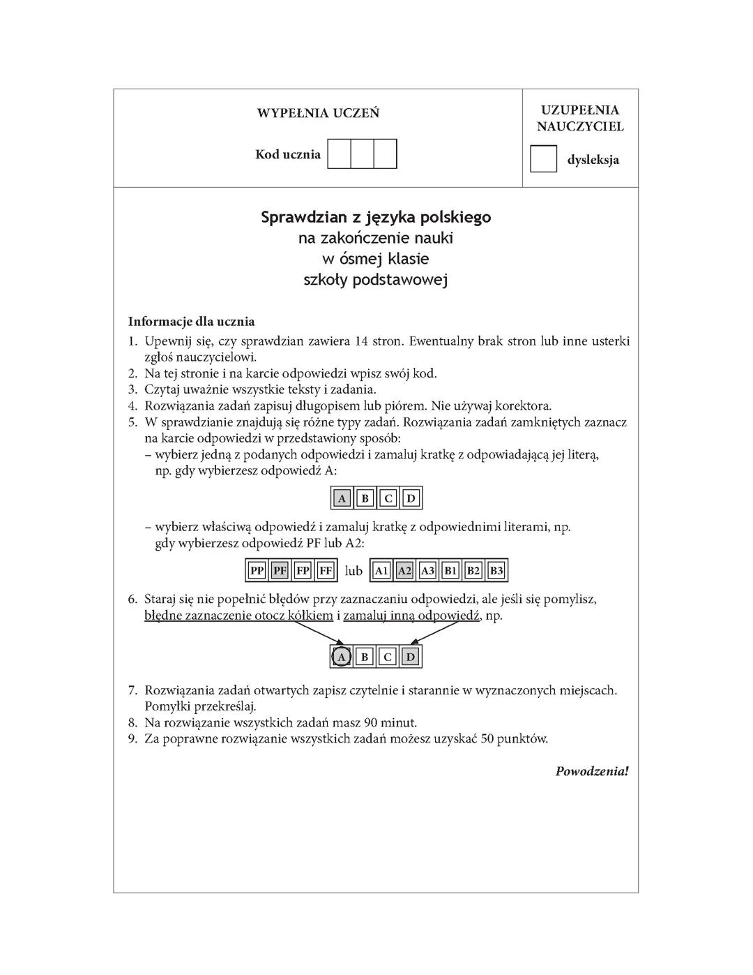Test diagnostyczny klasa 8 język polski