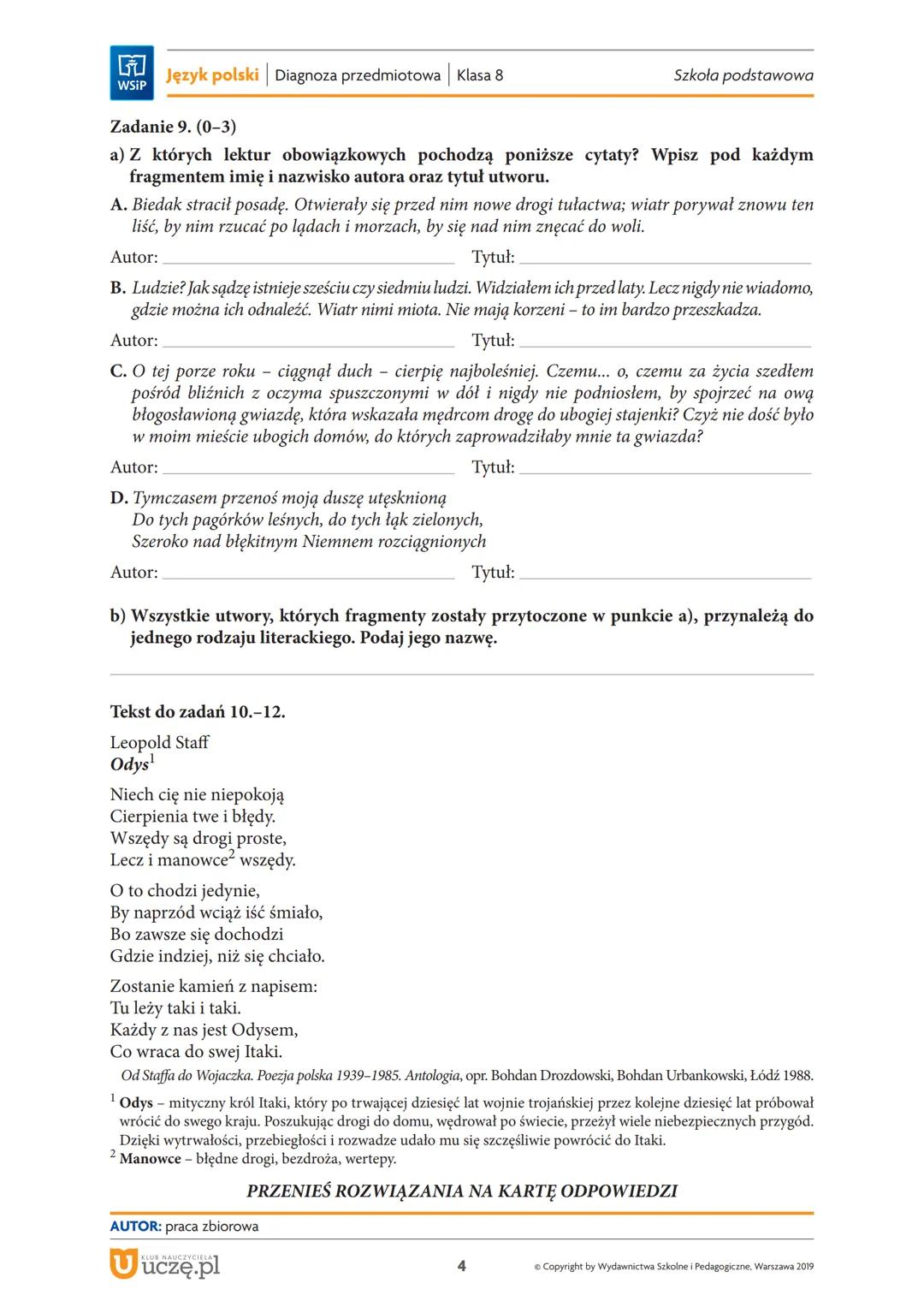 WYPEŁNIA UCZEŃ
Kod ucznia
Sprawdzian z języka polskiego
na zakończenie nauki
w ósmej klasie
szkoły podstawowej
UZUPEŁNIA
NAUCZYCIEL
dysleksj
