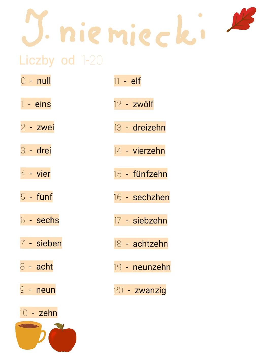 J.niemiecki liczby od 1-20