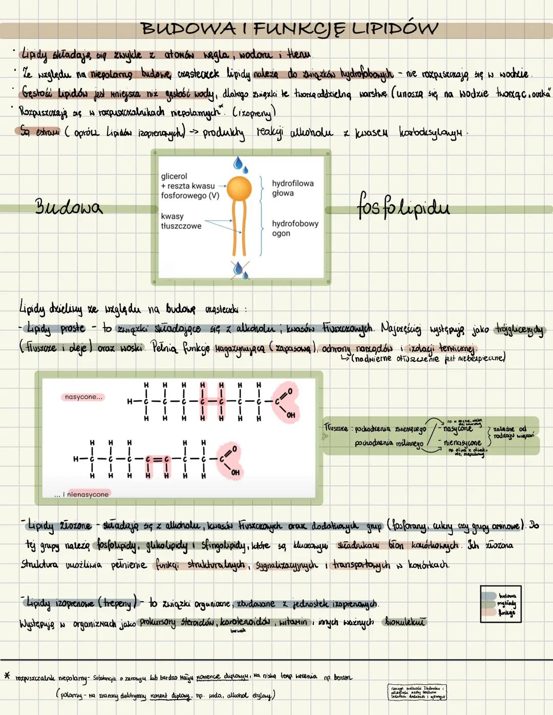 # BUDOWA I FUNKCJĘ LIPIDÓW
• Lipidy składaje, big zwykle z atonów węgla, wodorei Heru
• Ze względu na niepolarng budowe, cząsteczek lipidy