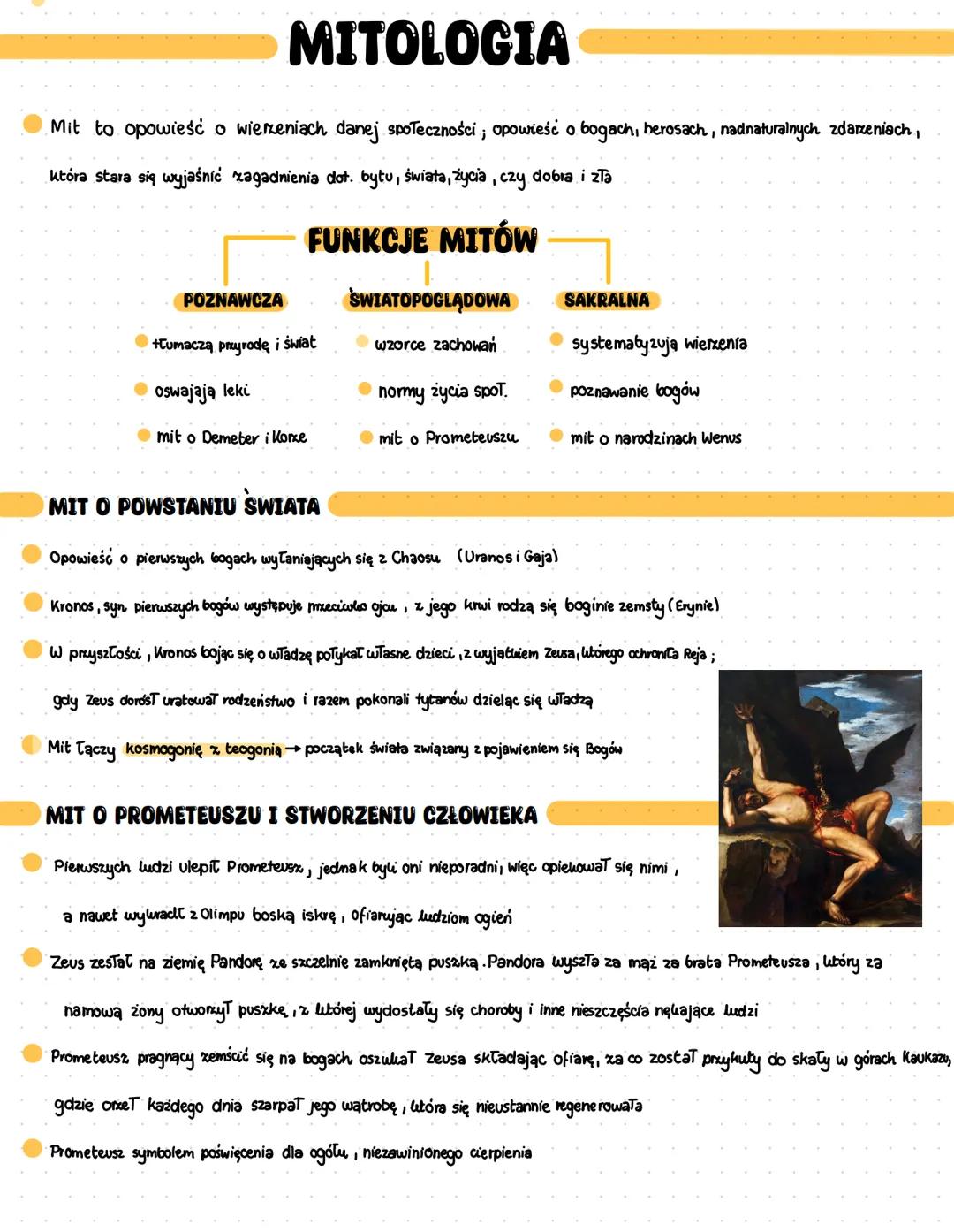MITOLOGIA
Mit to opowieść o wierzeniach danej społeczności; opowieść o bogach, herosach, nadnaturalnych zdarzeniach,
która stara się wyjaśni