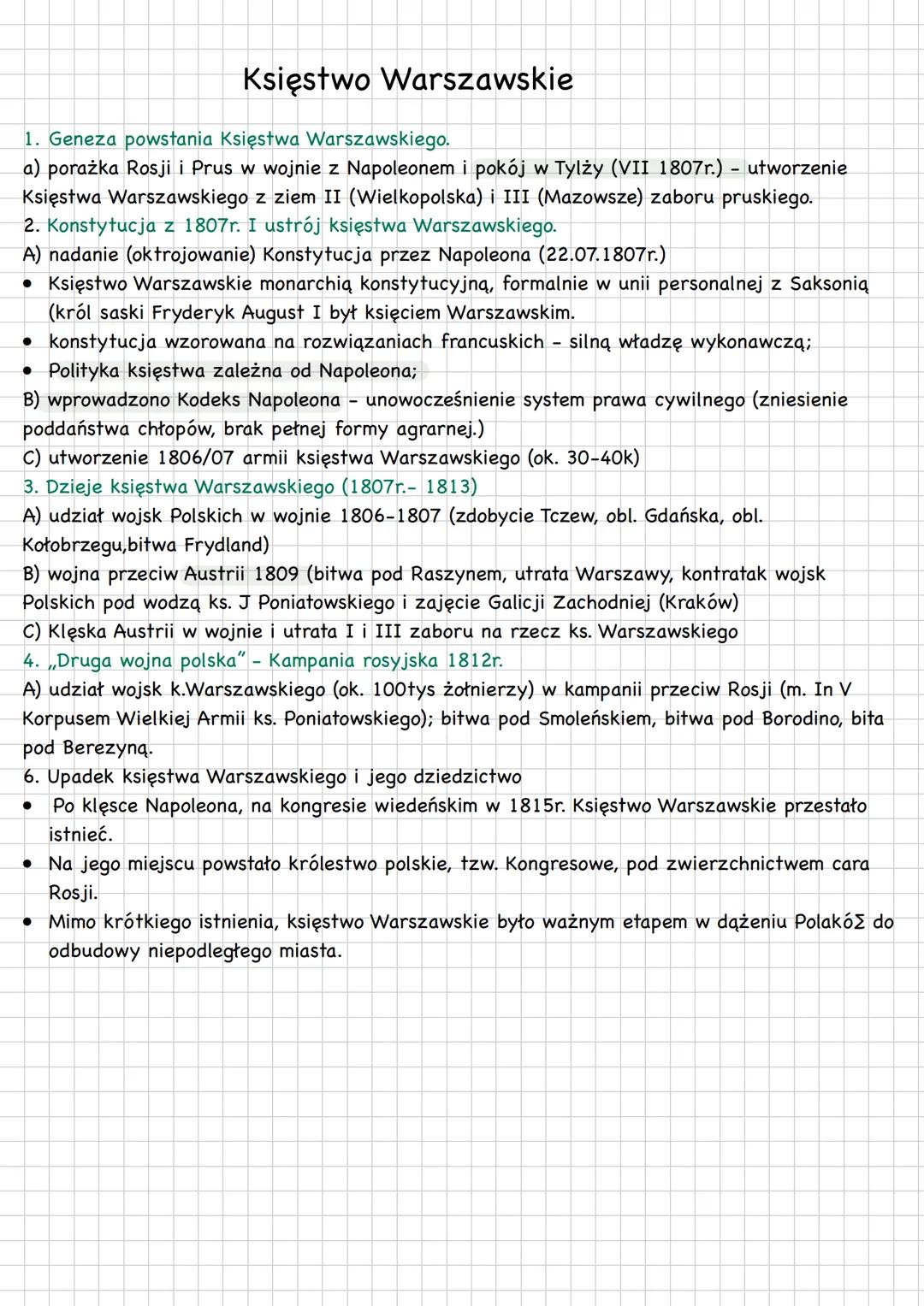 # Księstwo Warszawskie
1. Geneza powstania Księstwa Warszawskiego.
a) porażka Rosji i Prus w wojnie z Napoleonem i pokój w Tylży (VII 1807r