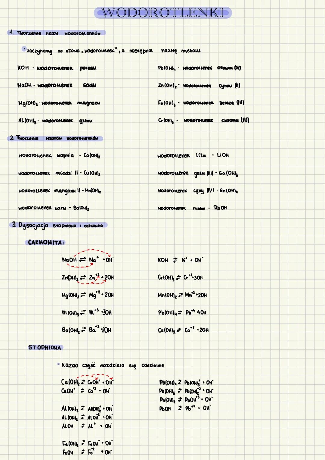 # WODOROTLENKI
1. Tworzenie nazw Hodorotlenków
* zaczynamy од тона, нодогоненек", а następnie nazwę metalu
KOH wodoronenek porasu
NaOH