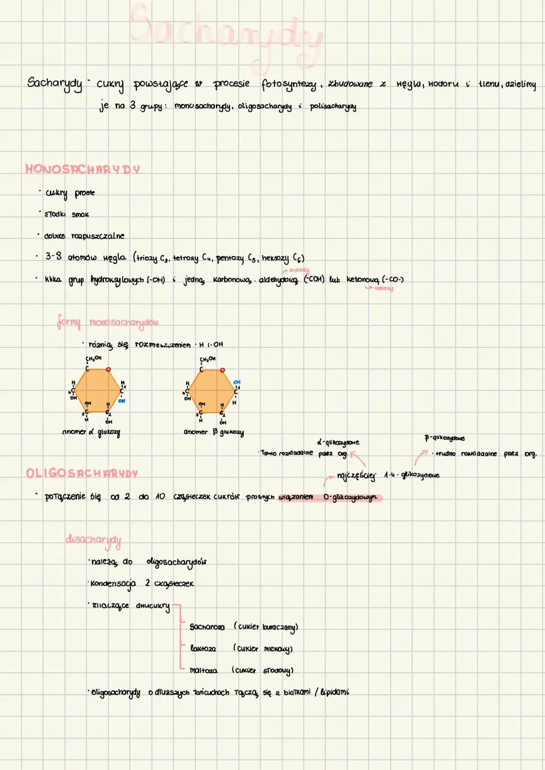 # Sacharydy
Sacharydy - cukry powstające w procesie fotosyntezy, zbudowane z węgla, Hodoru i tlenu, dzielimy
je na 3 grupy: monosacharyly,