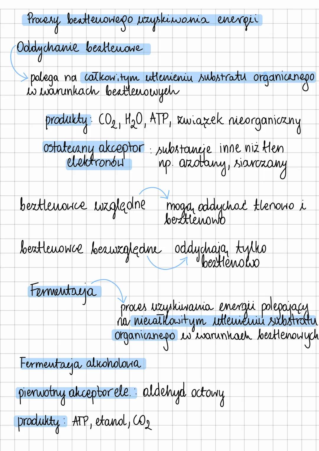 Procery beatenowego uzyskiwania energii
Oddychanie beztlenowe
* polega na całkowitym utlenieniu substratu organicanego
w warunkach bestl