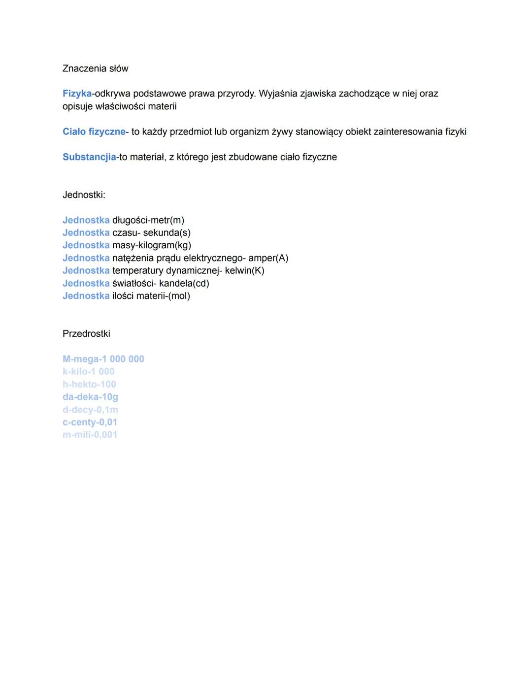 Słowa jednostki przedrostki