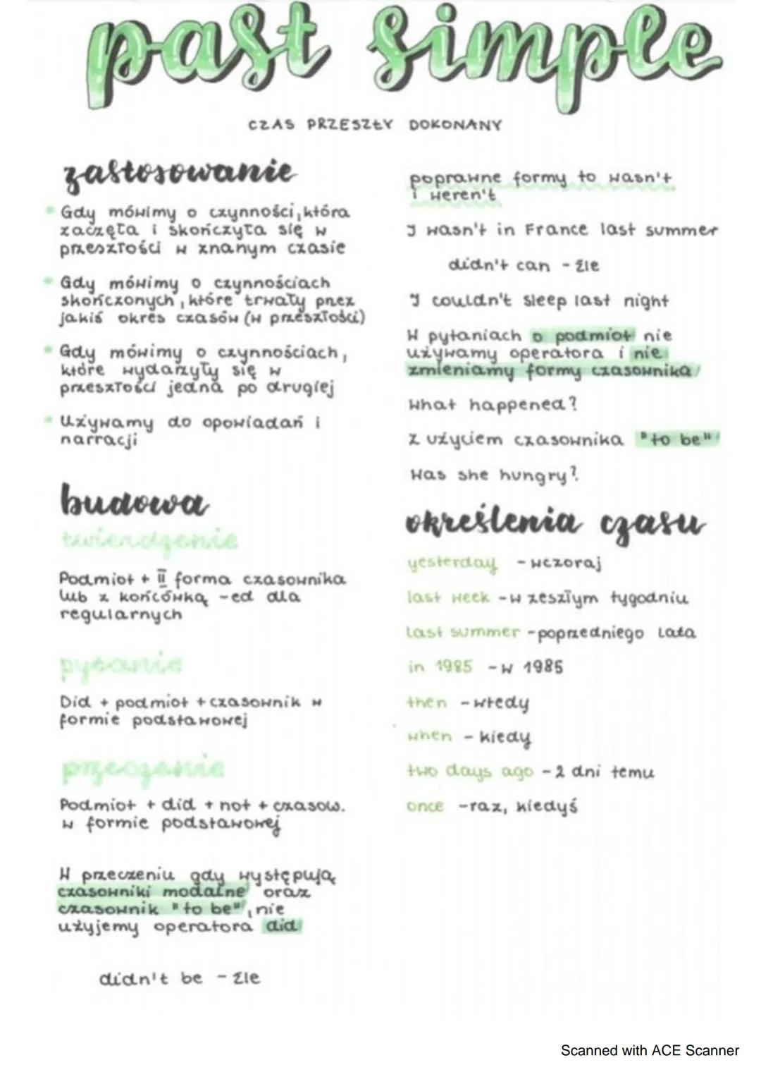 # past simple
CZAS PRZESZŁY DOKONANY
zastosowanie
* Gdy mówimy o czynności, która
zaczęta i škończyła się w
przeszłości w znanym czasie