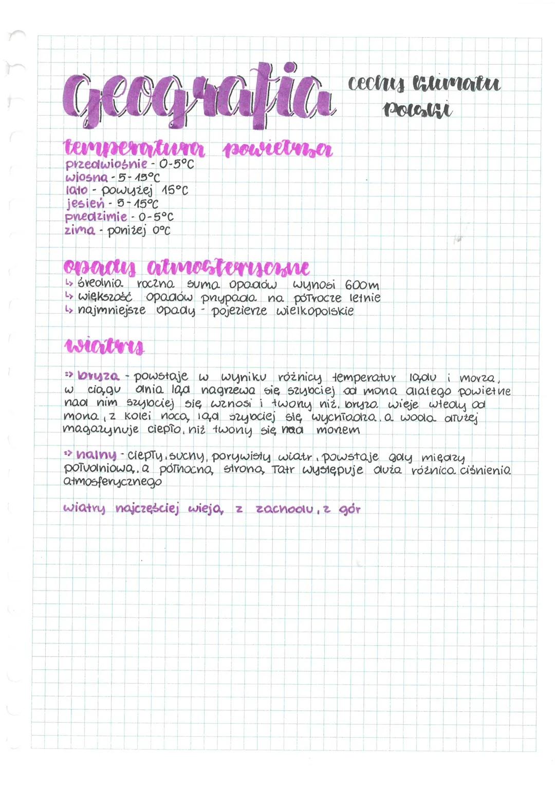 geografia
temperatura powietma
przedwiośnie-O-5°C
wiosna-5-15°C
lato - powyżej 15°C
jesień-5-15°C
Predzimie 0-5°C
zima poniżej o°c
opady atm
