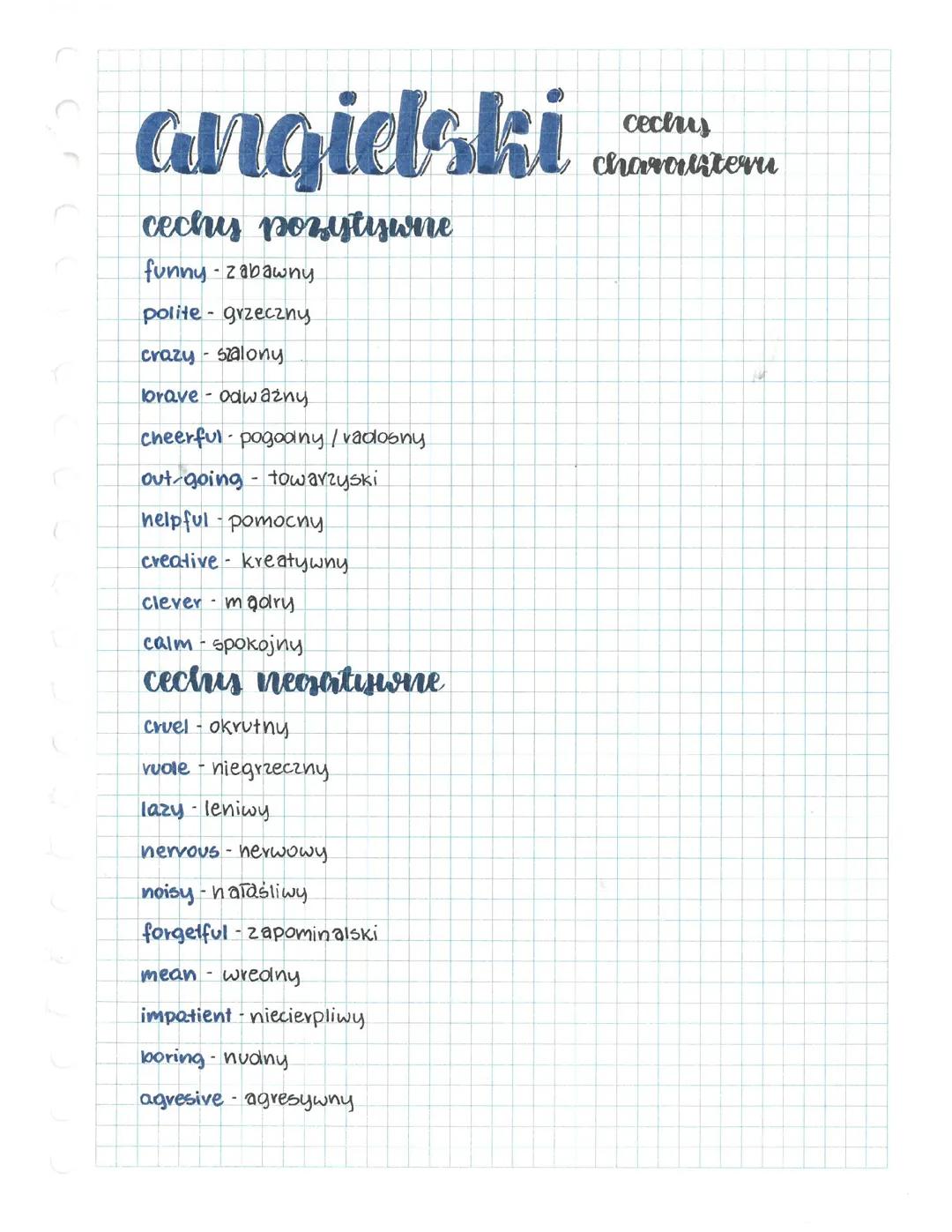 Cechy charakteru angielski