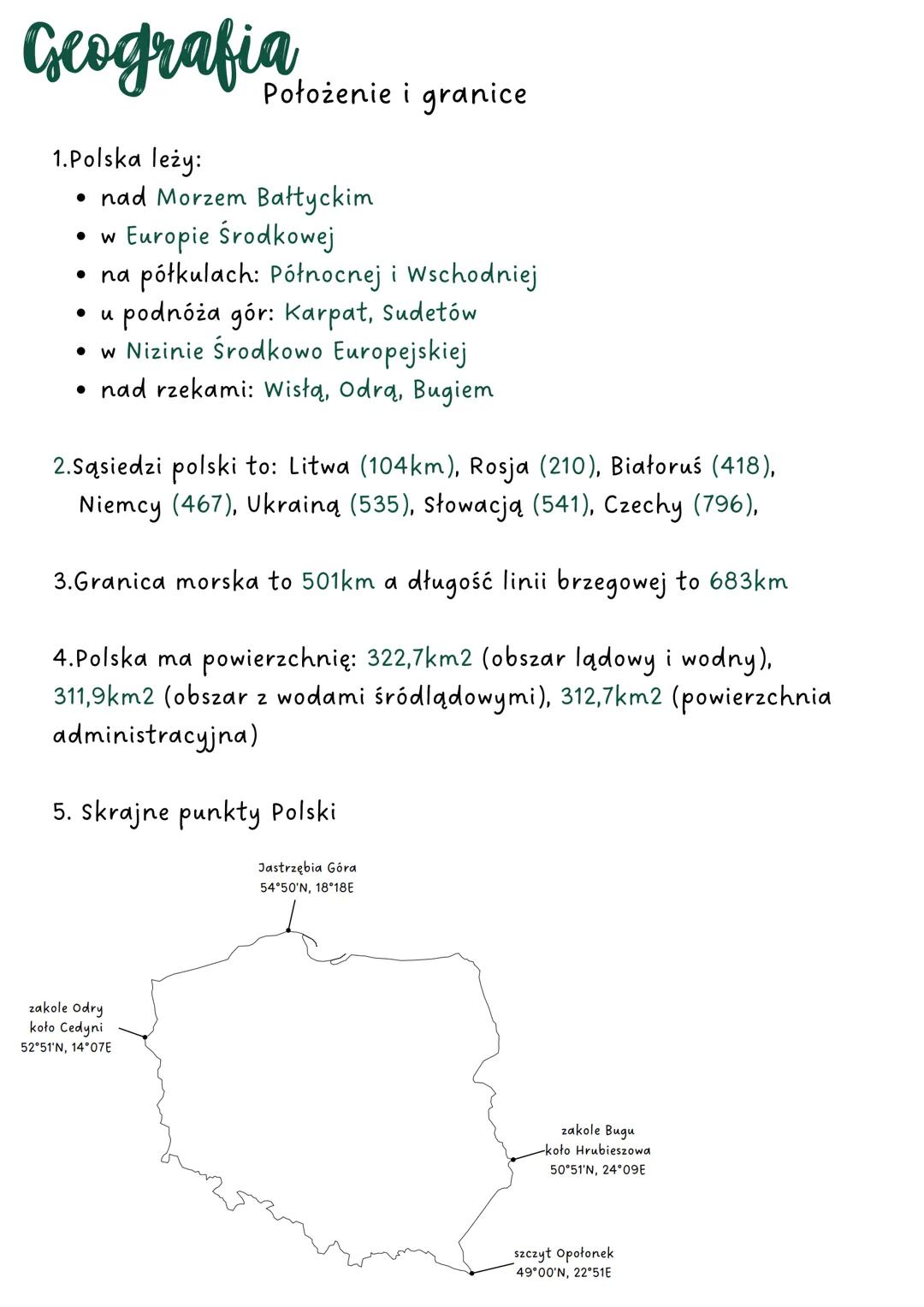 Geografia doženie i granice
1.Polska leży:
• nad Morzem Bałtyckim
• W
Europie Środkowej
• na półkulach: Północnej i Wschodniej
•
u podnóża g