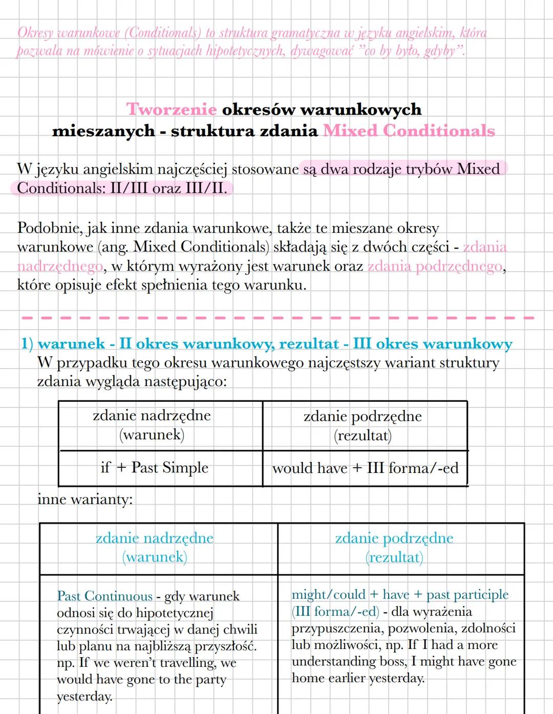 Okresy warunkowe (Conditionals) to struktura gramatyczna w języku angielskim, która
pozwala na mówienie o sytuacjach hipotetycznych, dywagow