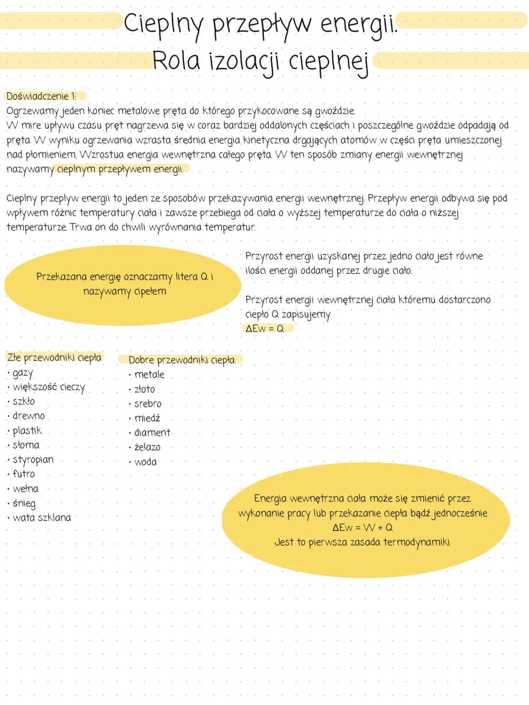 Doświadczenie 1:
Cieplny przepływ energii.
Rola izolacji cieplnej
Ogrzewamy jeden koniec metalowe pręta do którego przykocowane są gwoździe