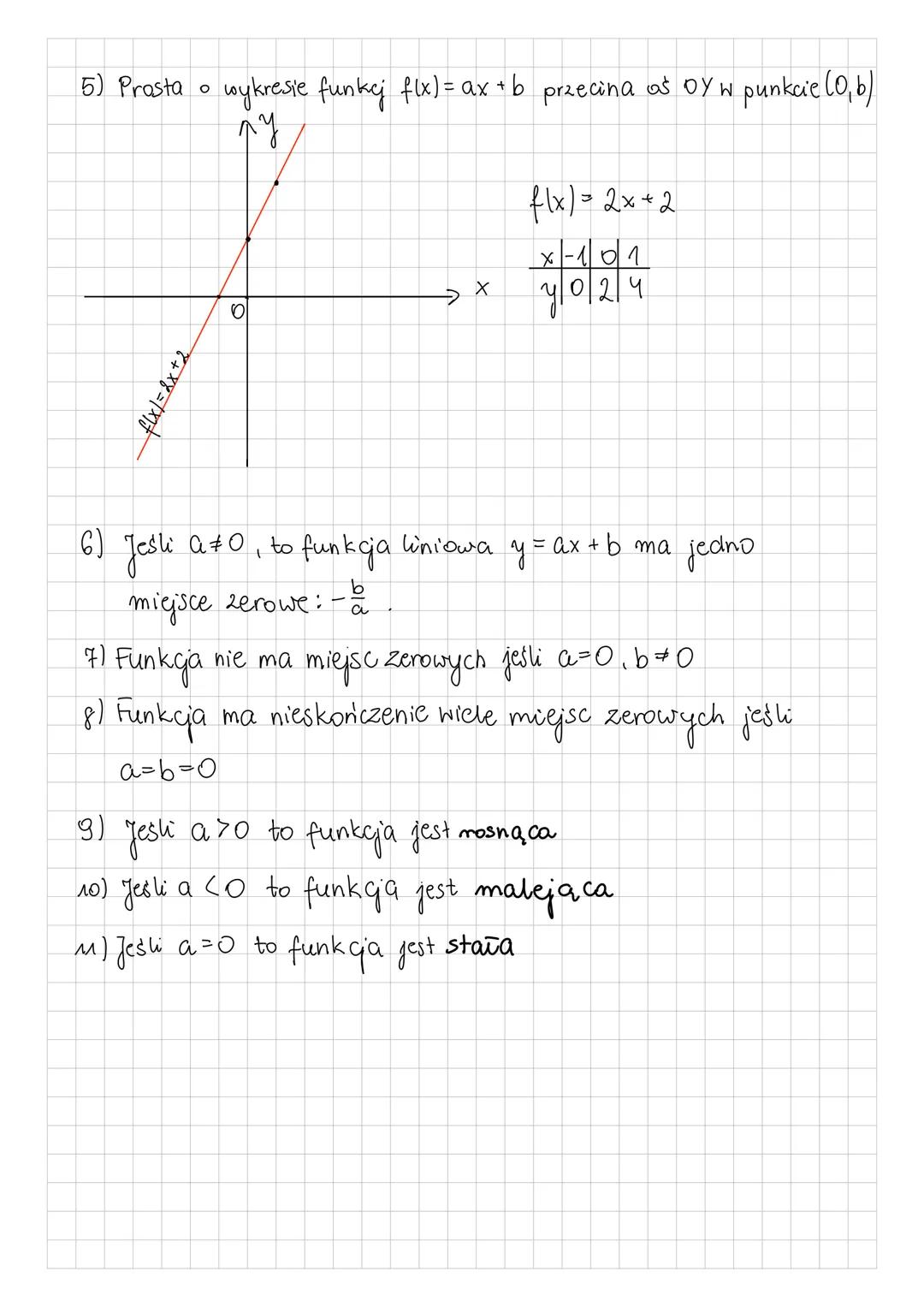 # Wykres funkcji
liniowej
1) Funkcja liniowa to funkcja, którą mozna opisać wzorem
$f(x)=ax+b$, gdzie $x \ER$, natomiast a ib naleza, o zbi
