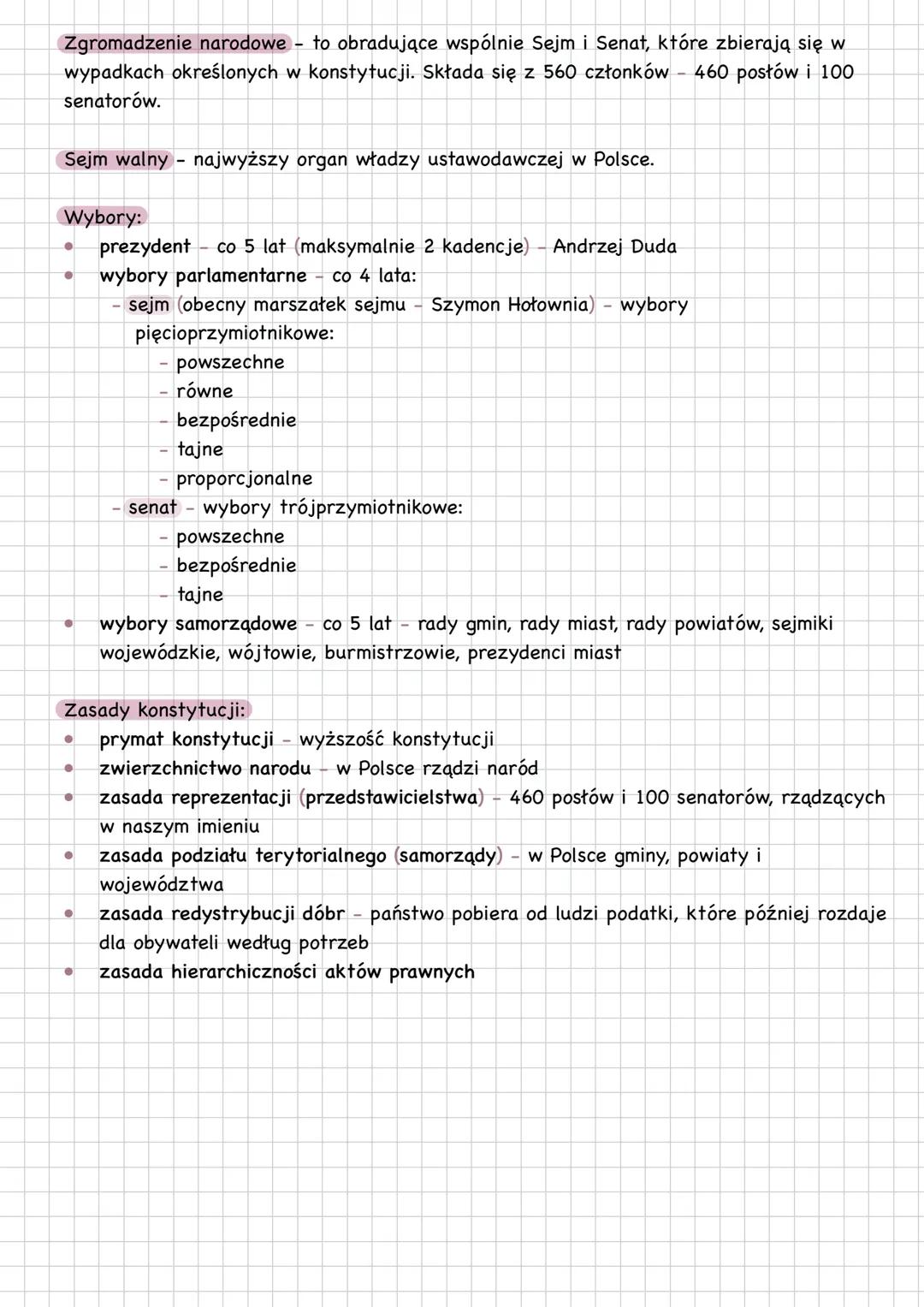 # Sprawdzian - konstytucja RP
* Władza ustawodawcza - jej zasadniczą rolą jest ustanawianie obowiązującego prawa:
* gmina - rada gm