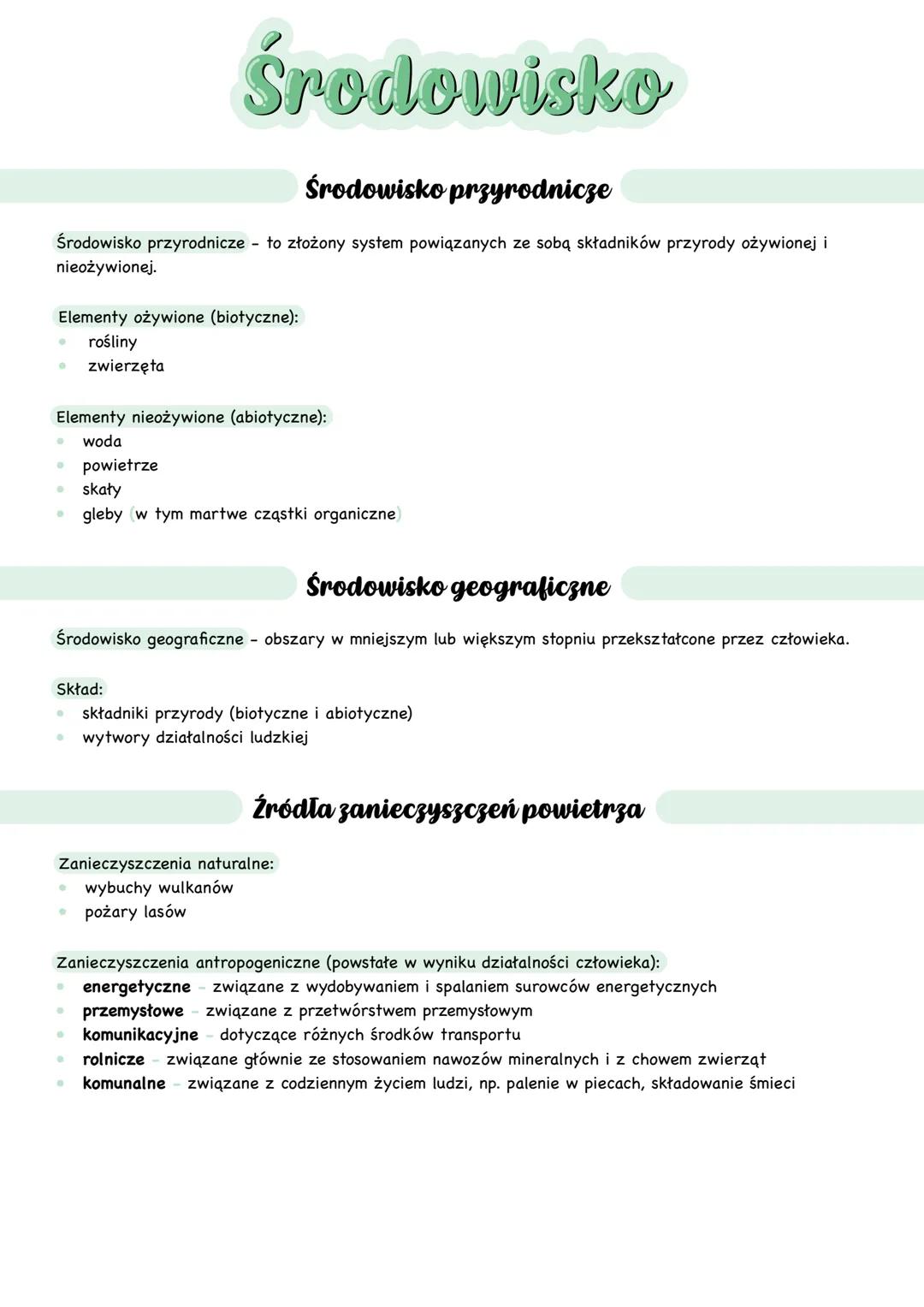 Środowisko
Środowisko przyrodnicze
Środowisko przyrodnicze - to złożony system powiązanych ze sobą składników przyrody ożywionej i
nieożywio