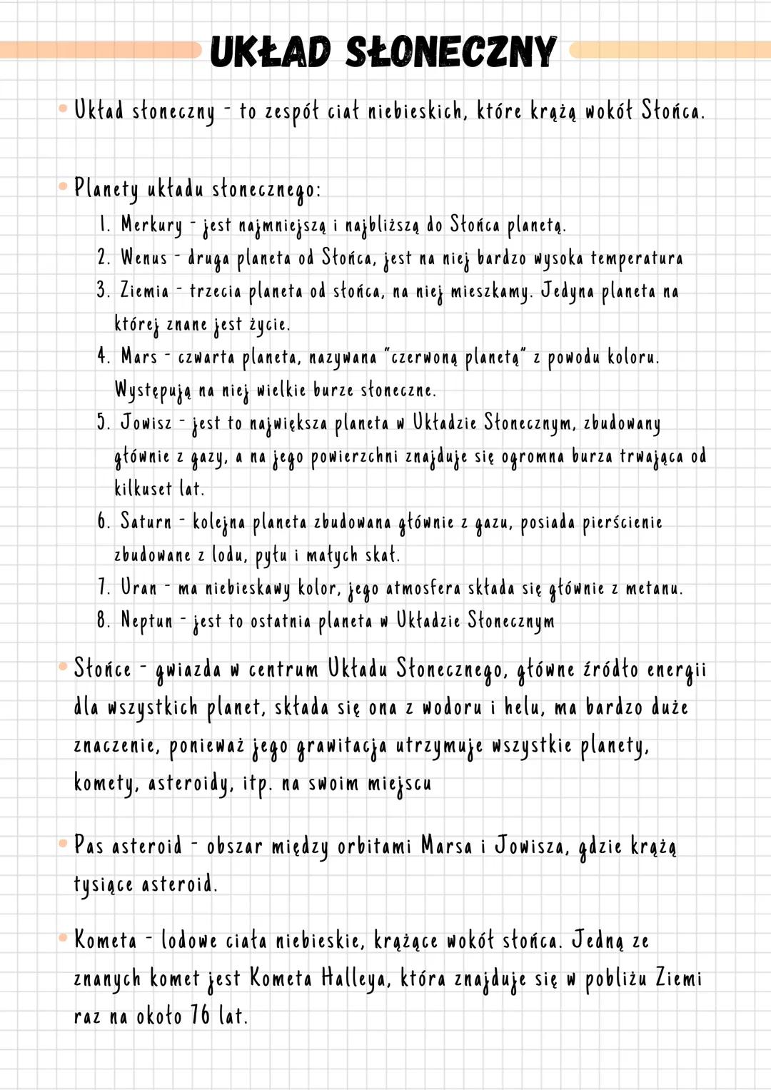 # UKŁAD SŁONECZNY
- Układ słoneczny - to zespół ciał niebieskich, które krążą wokół Słońca.
- Planety układu stonecznego:
1. Merkury jes
