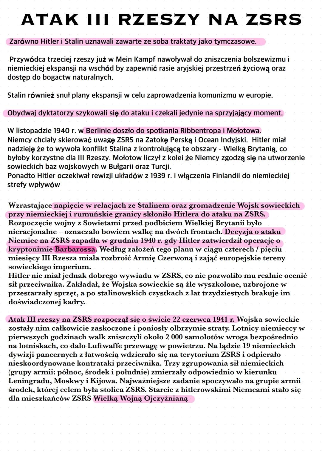 # АТАК III RZESZY NA ZSRS
Zarówno Hitler i Stalin uznawali zawarte ze soba traktaty jako tymczasowe.
Przywódca trzeciej rzeszy już w Mein