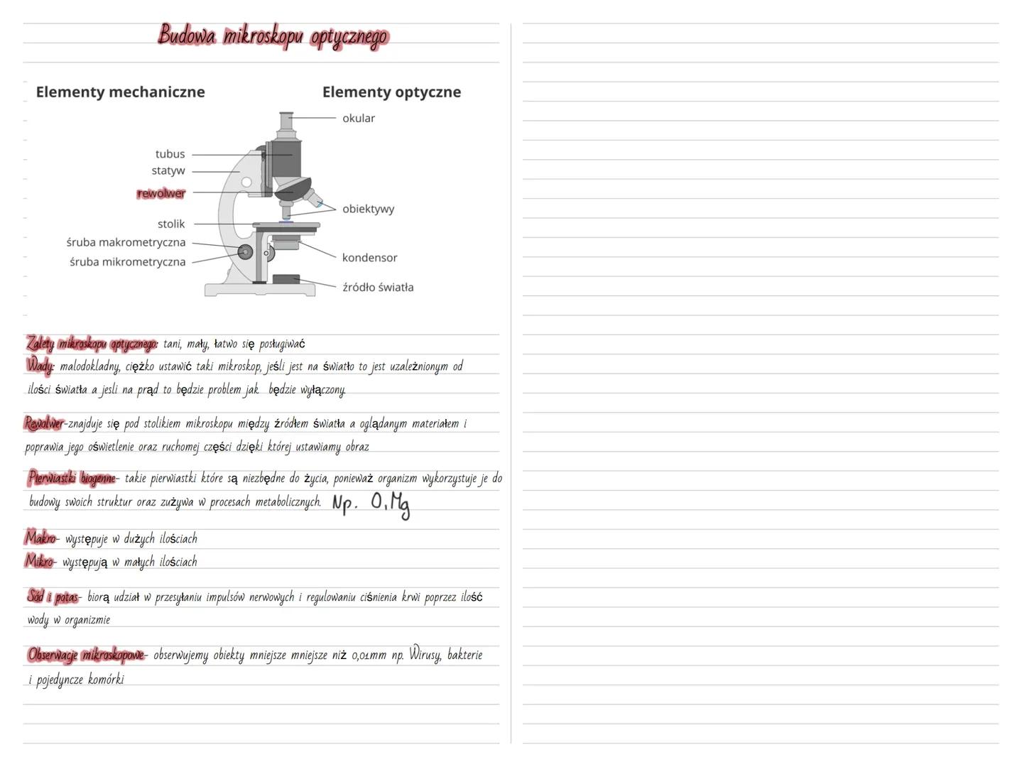 # Budowa mikroskopu optycznego
Elementy mechaniczne
Elementy optyczne
-
-
-
tubus
-
statyw
-
rewolwer
-
-
-
stolik
-
śruba m