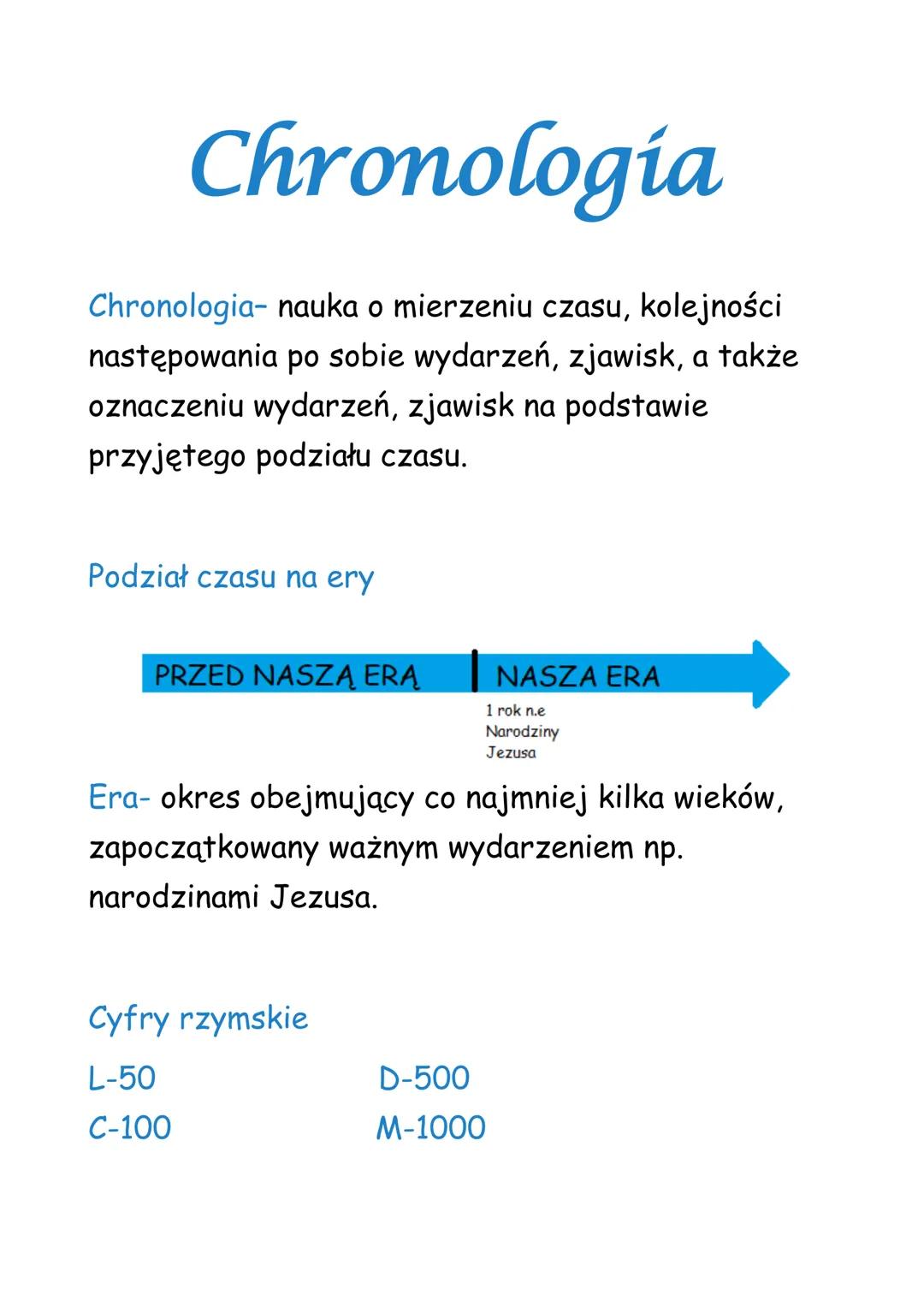 Chronología
Chronologia- nauka o mierzeniu czasu, kolejności
następowania po sobie wydarzeń, zjawisk, a także
oznaczeniu wydarzeń, zjawisk n
