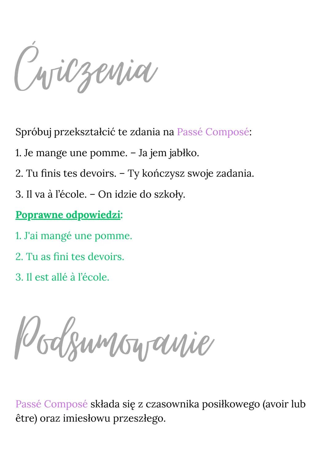 Passé Composé to jeden z podstawowych czasów
przeszłych w języku francuskim. Używa się go do
opisania czynności, które zakończyły się w prze