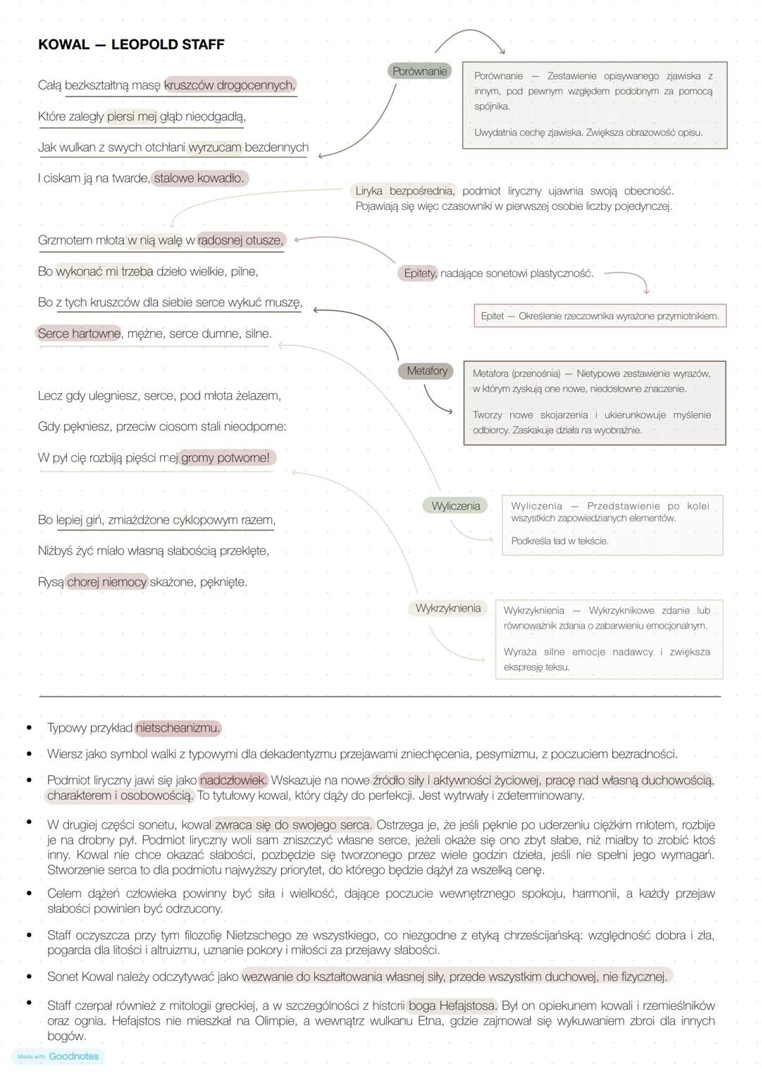 KOWAL - LEOPOLD STAFF
Całą bezkształtną masę kruszców drogocennych,
Które zaległy piersi mej głąb nieodgadłą,
Jak wulkan z swych otchłani wy