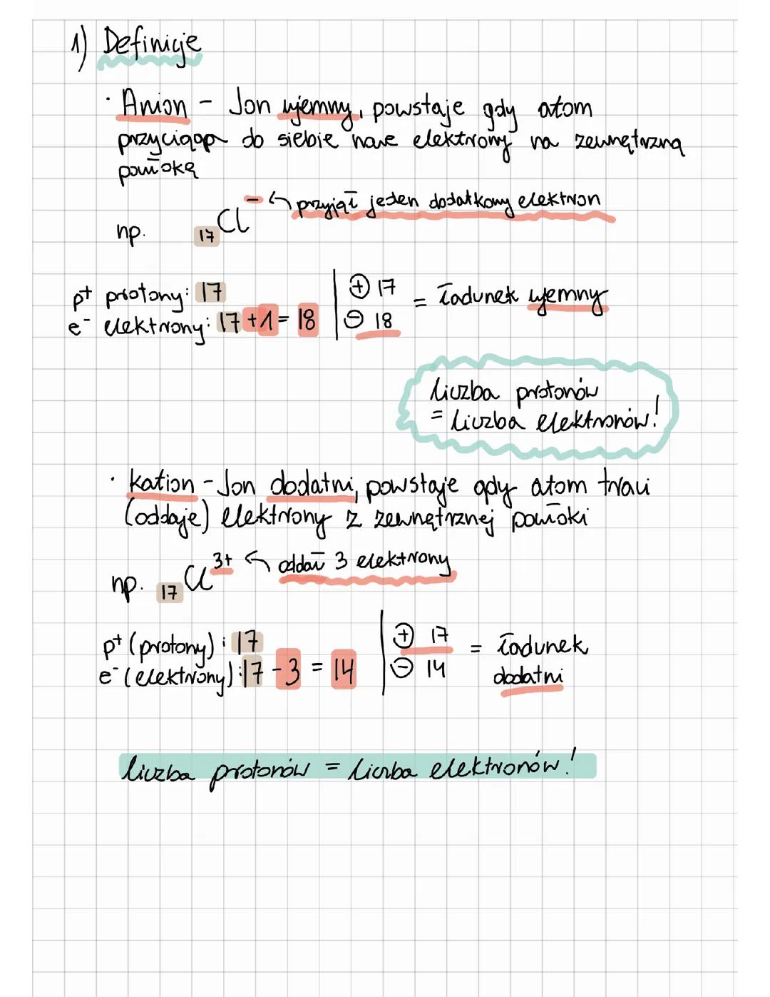 Kationy, aniony, obliczanie cząstek elementarnych podstawą kl 1 lo