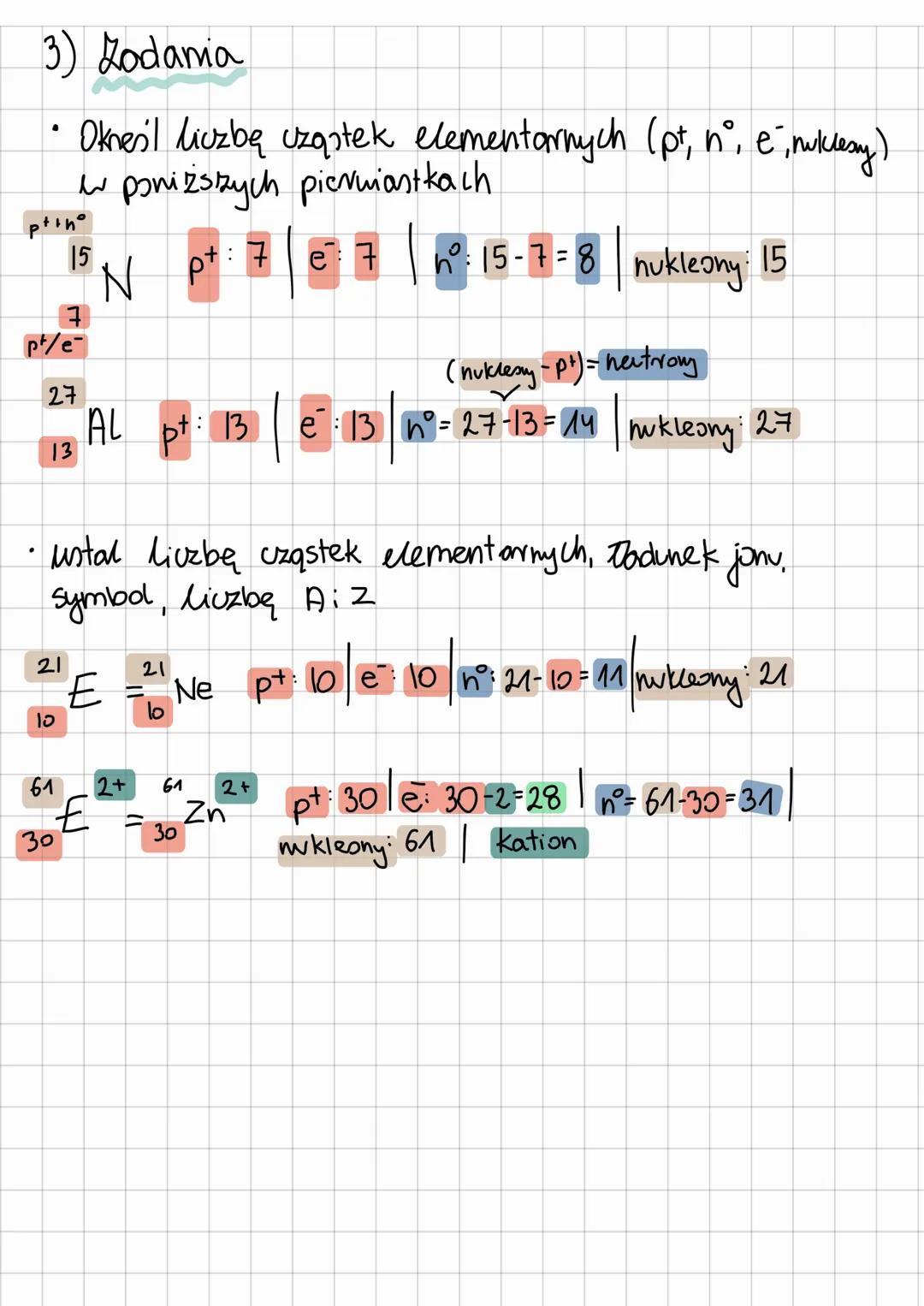 1) Definicje
Anion - Jon ujemny, powstaje gdy atom.
przyciągp do siebie have elektrony na zewnętrzną
powłokę
np.
17
CL
pt protony: 17
przyją