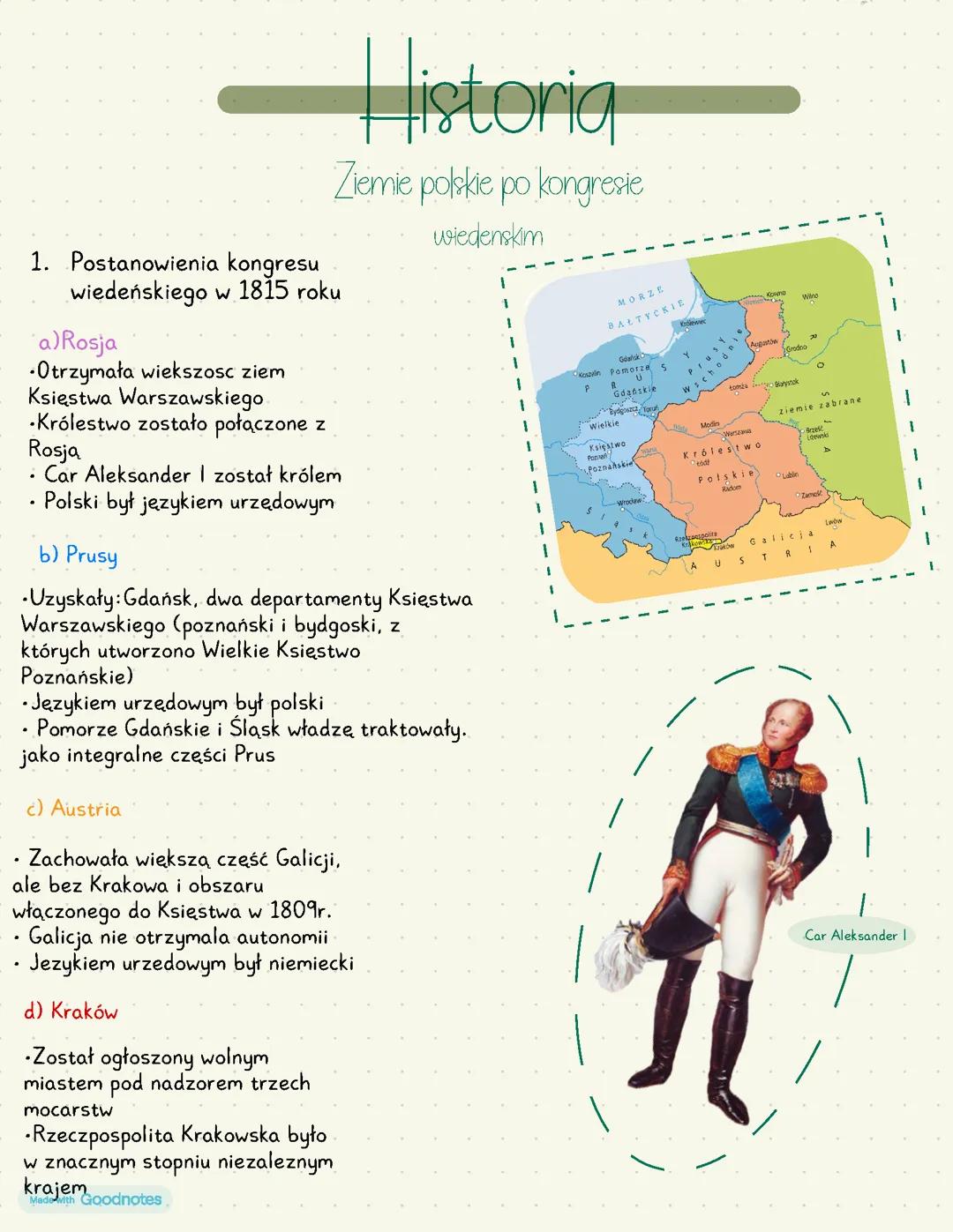 Historia. Temat: Ziemie polskie po kongresie wiedenskim. Klasa 7:))