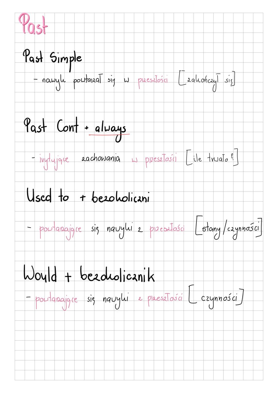Present and past habits
Present
Present Simple
- nawyk powtarza się obecnie
Present Cont. + always
- irytujące zachowania
Will + cholicz
